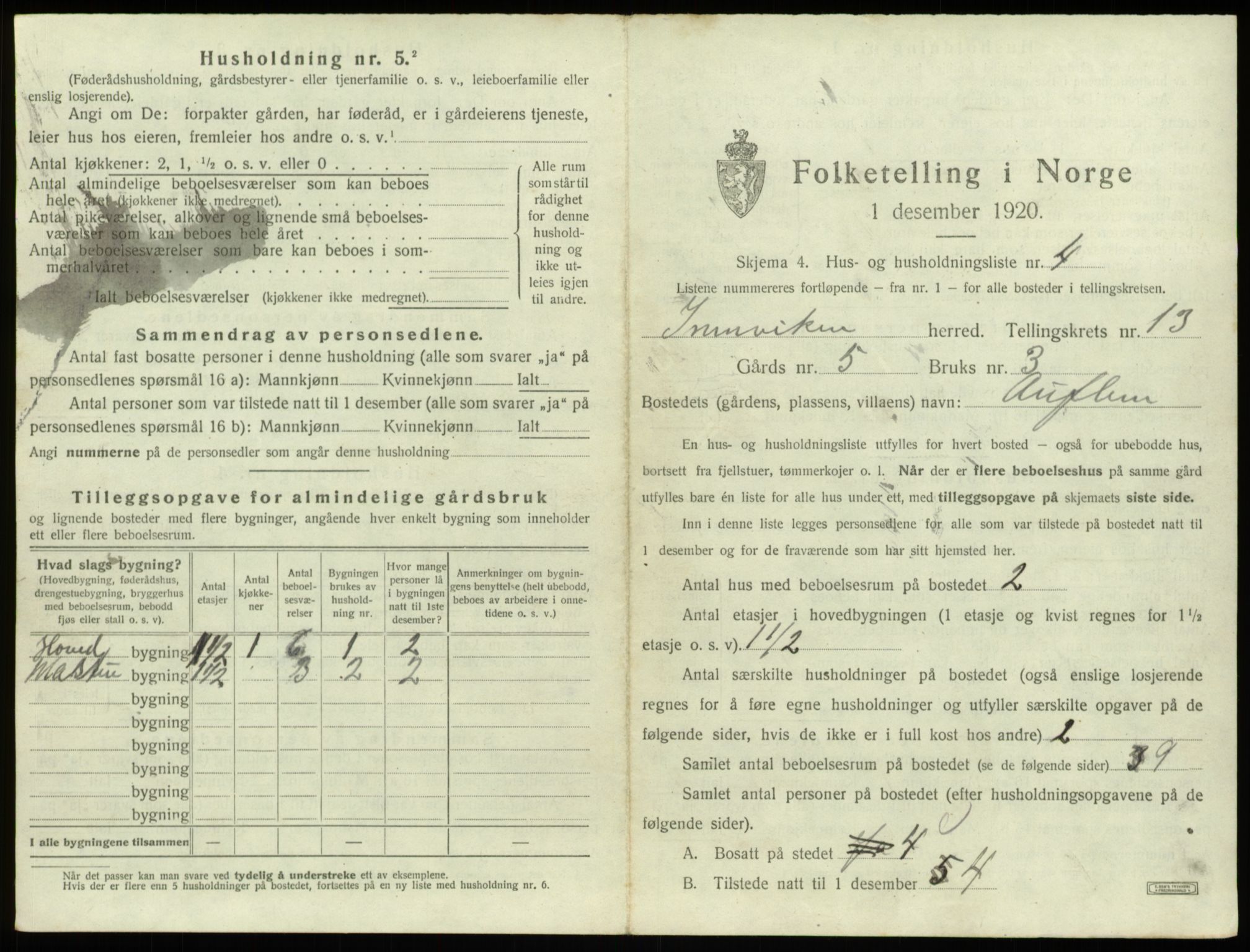 SAB, 1920 census for Innvik, 1920, p. 741