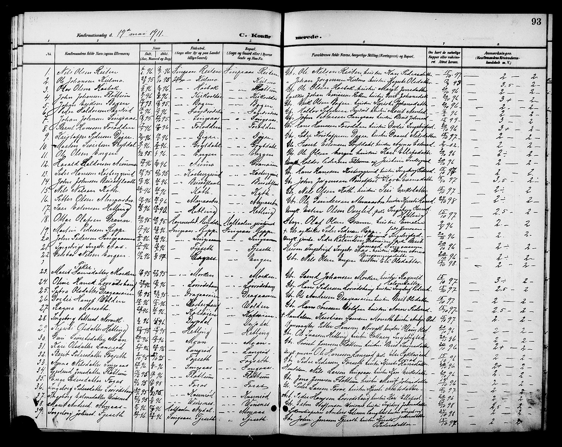 Ministerialprotokoller, klokkerbøker og fødselsregistre - Sør-Trøndelag, SAT/A-1456/688/L1029: Parish register (copy) no. 688C04, 1899-1915, p. 93
