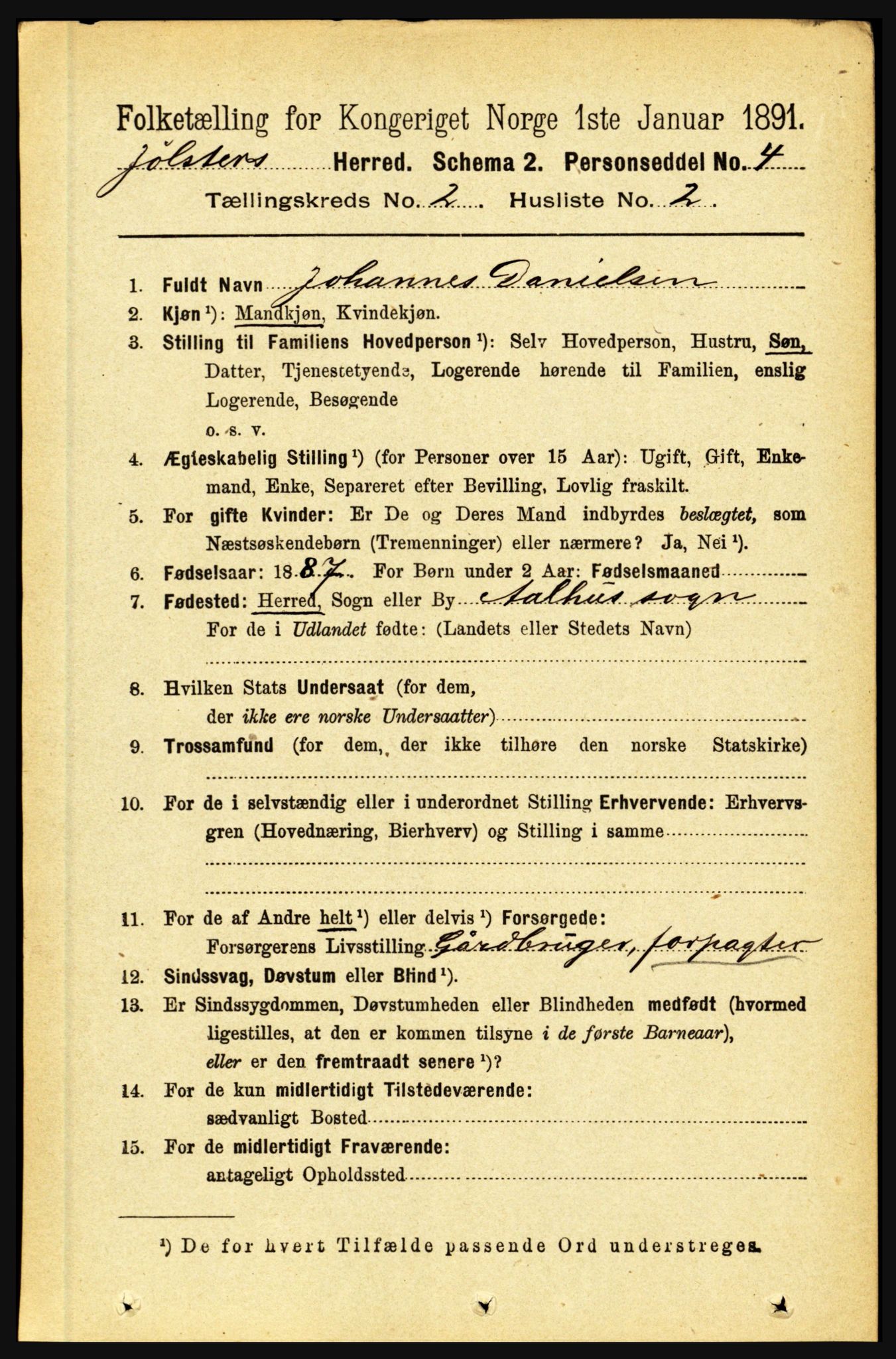 RA, 1891 census for 1431 Jølster, 1891, p. 582