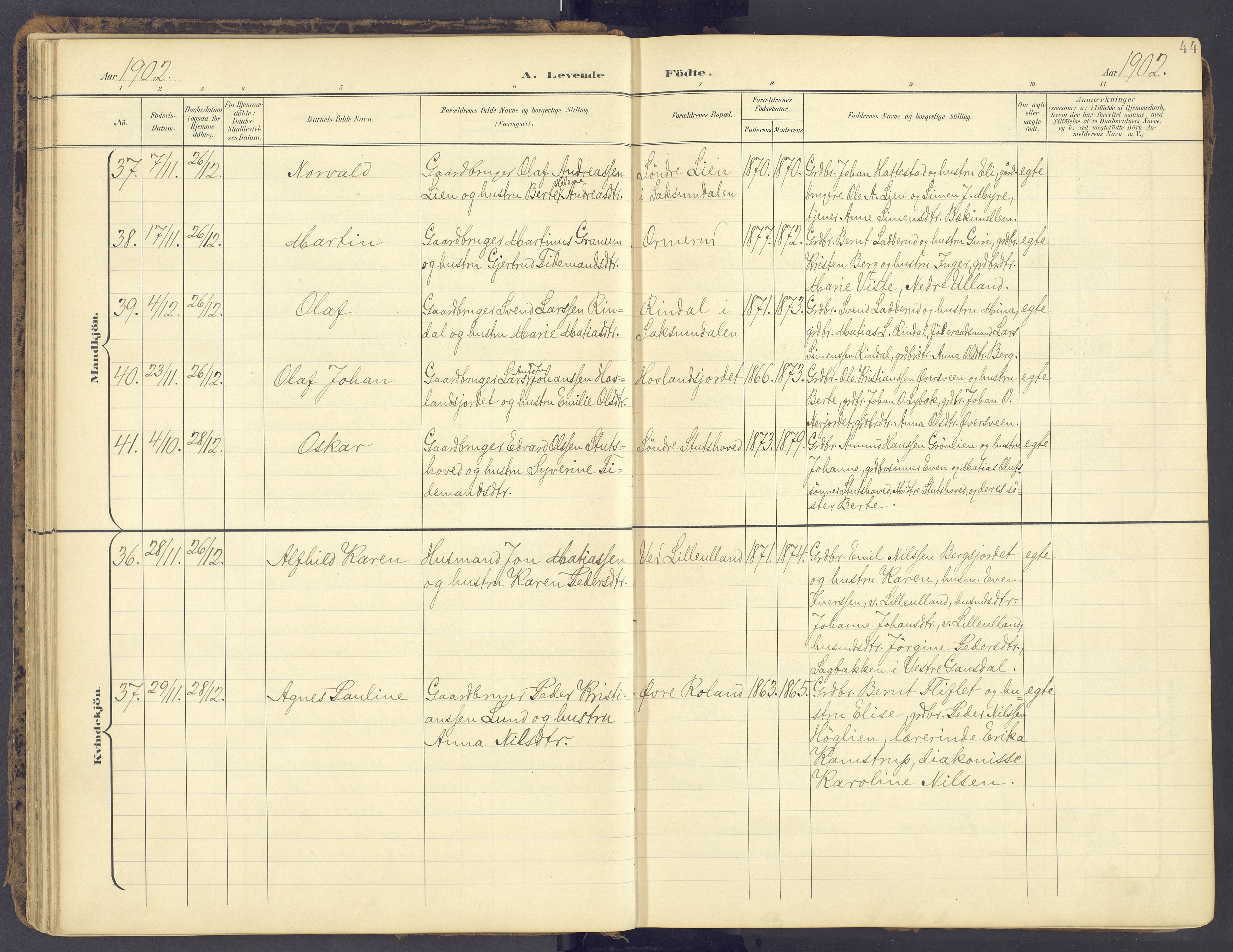 Fåberg prestekontor, SAH/PREST-086/H/Ha/Haa/L0012: Parish register (official) no. 12, 1899-1915, p. 44