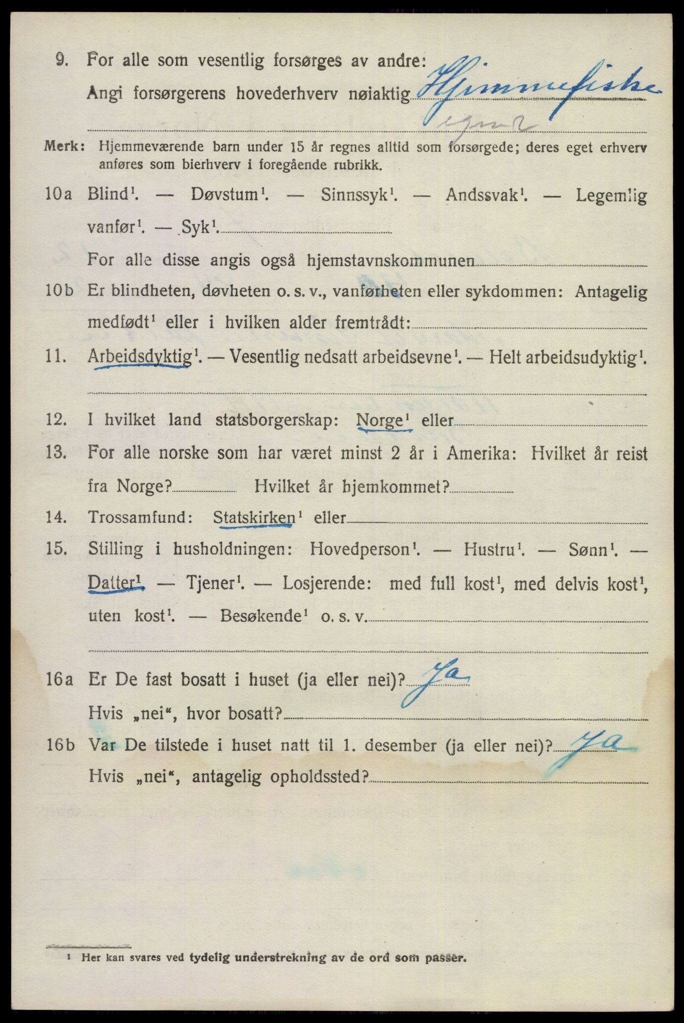 SAKO, 1920 census for Bamble, 1920, p. 9520