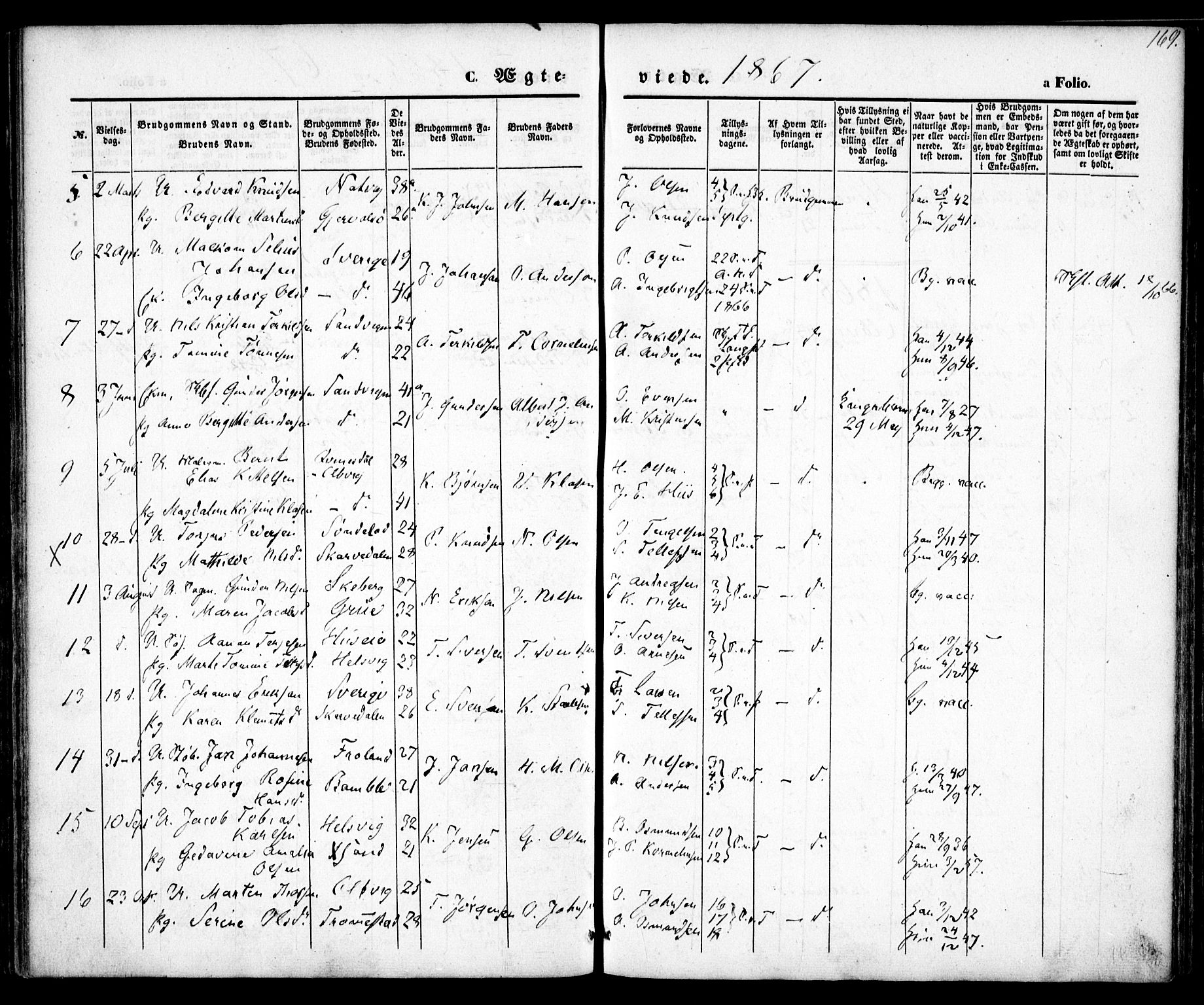 Hisøy sokneprestkontor, SAK/1111-0020/F/Fa/L0001: Parish register (official) no. A 1, 1849-1871, p. 169