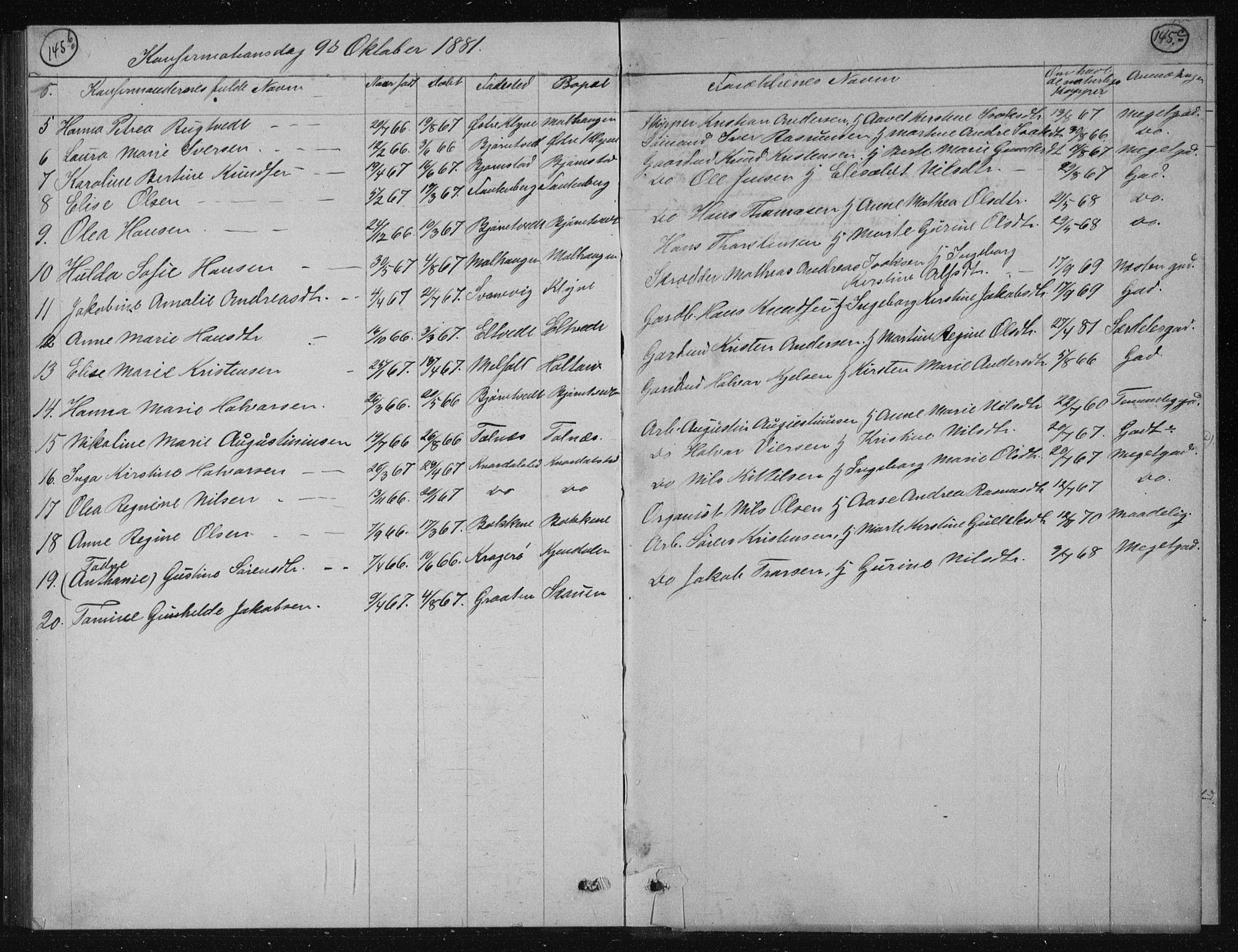 Solum kirkebøker, AV/SAKO-A-306/G/Ga/L0005: Parish register (copy) no. I 5, 1877-1881, p. 145