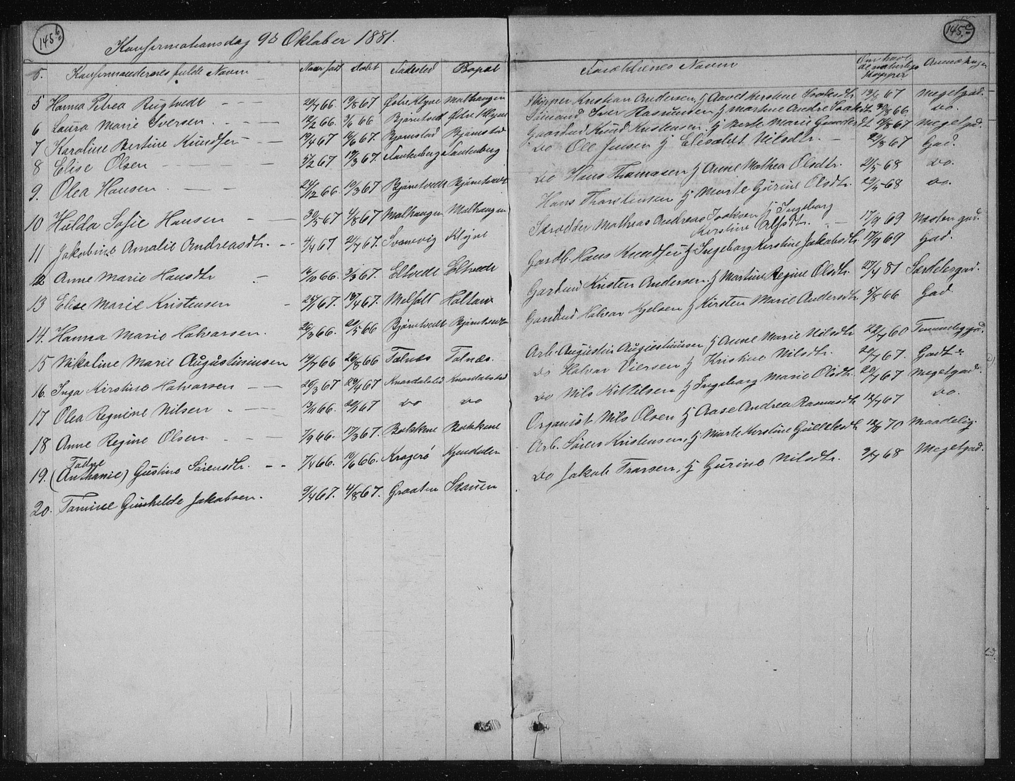 Solum kirkebøker, SAKO/A-306/G/Ga/L0005: Parish register (copy) no. I 5, 1877-1881, p. 145