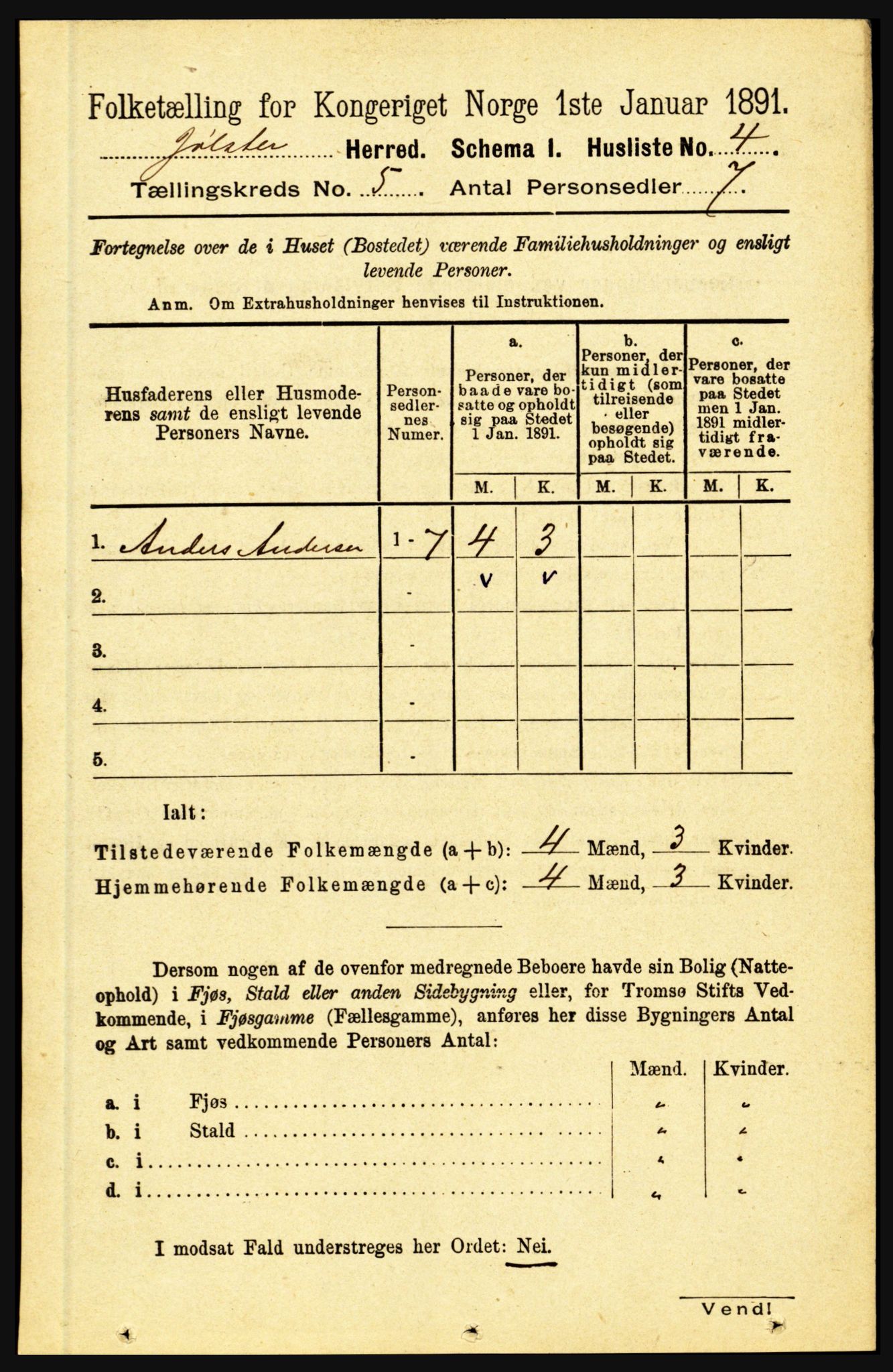 RA, 1891 census for 1431 Jølster, 1891, p. 1724