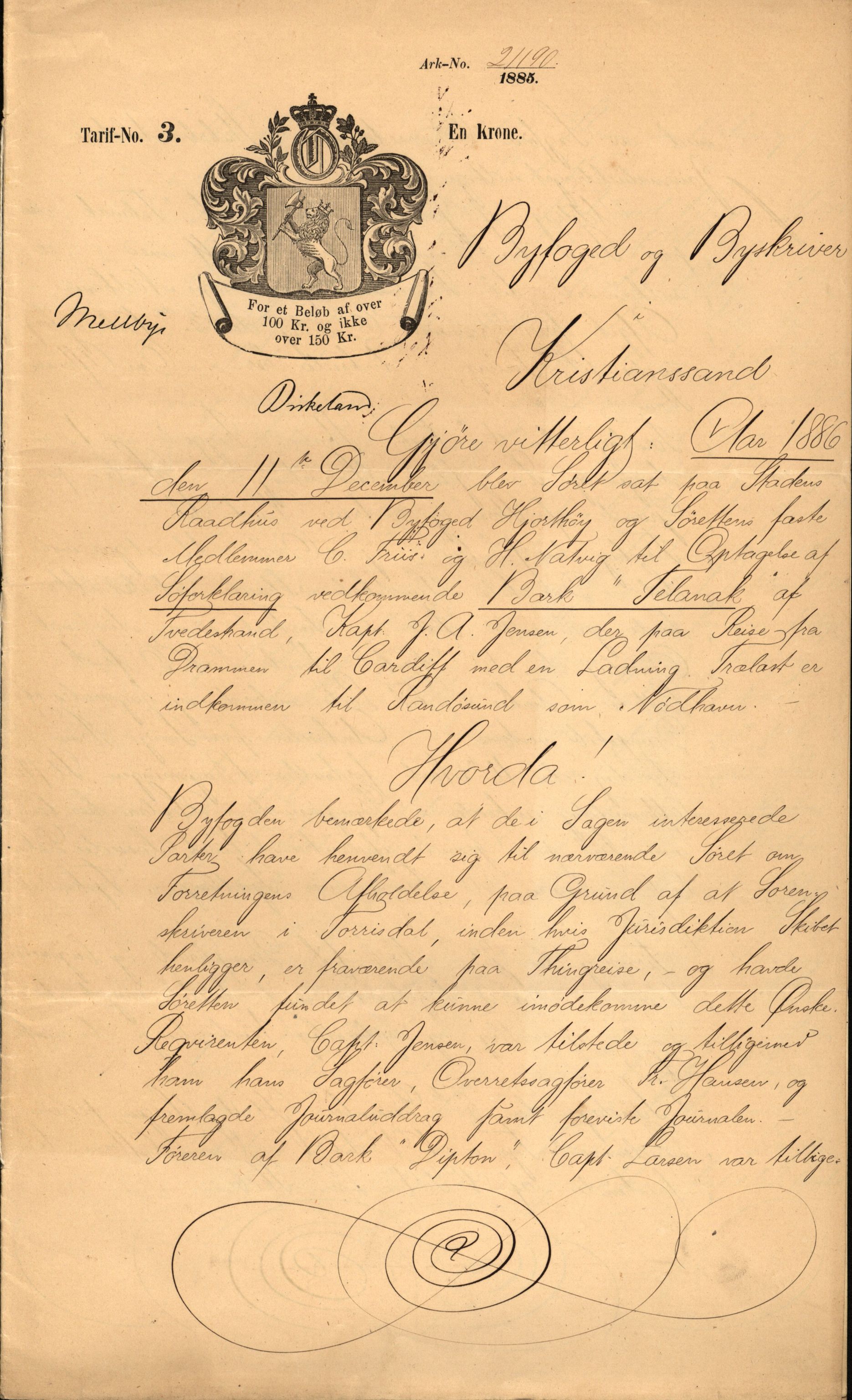 Pa 63 - Østlandske skibsassuranceforening, VEMU/A-1079/G/Ga/L0019/0001: Havaridokumenter / Telanak, Telefon, Ternen, Sir John Lawrence, Benguela, 1886, p. 10