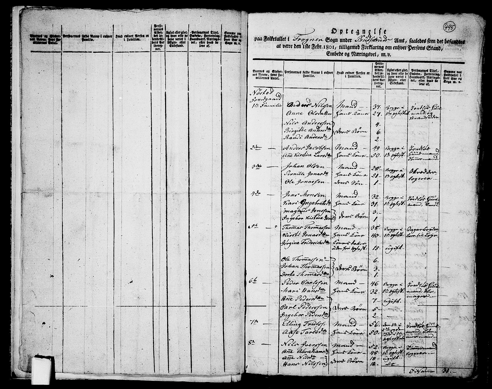 RA, 1801 census for 0626P Lier, 1801, p. 495a