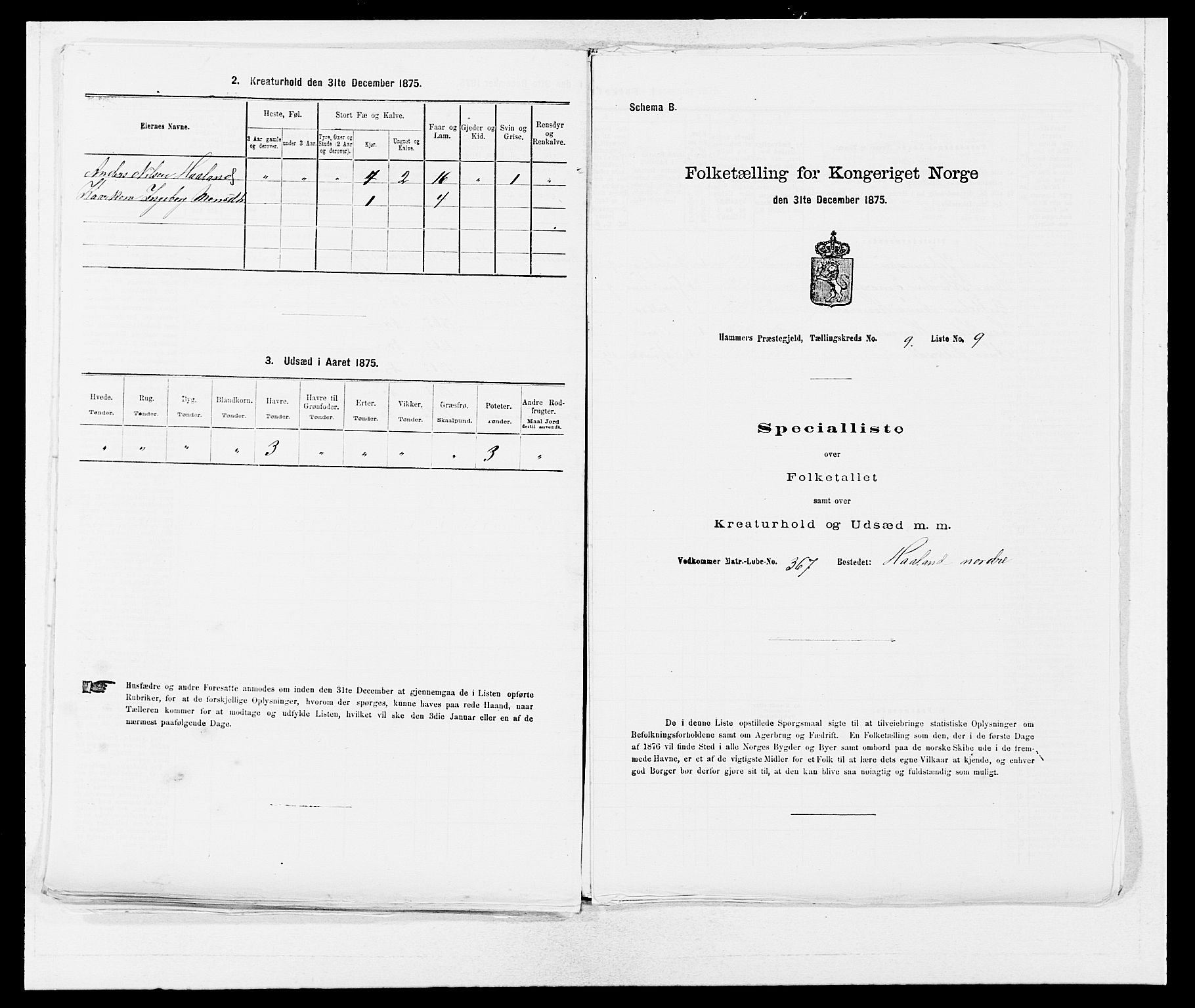 SAB, 1875 census for 1254P Hamre, 1875, p. 1173