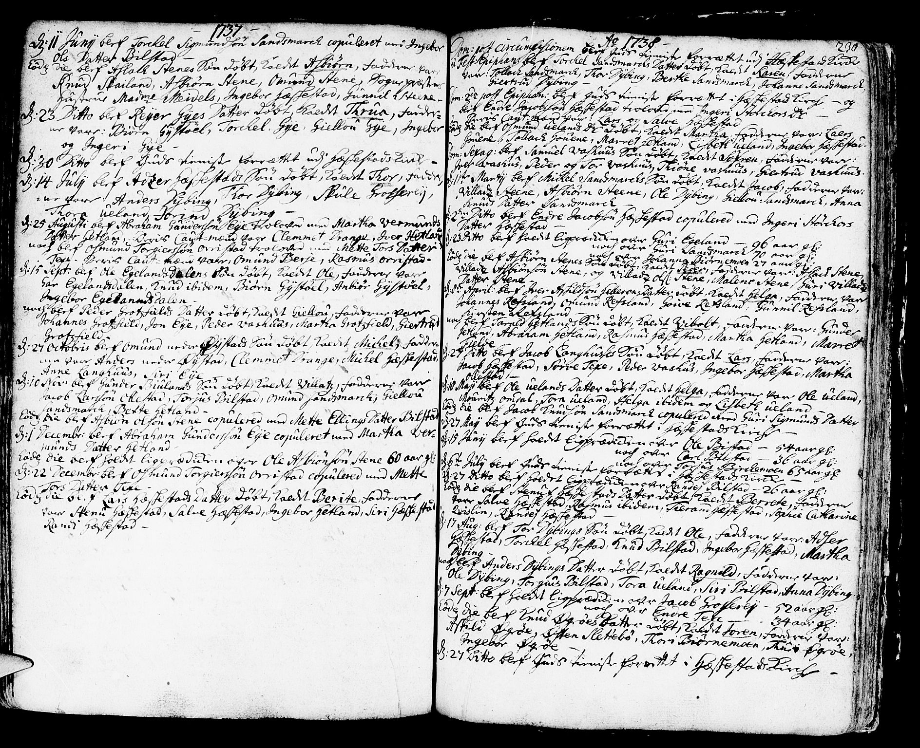 Helleland sokneprestkontor, AV/SAST-A-101810: Parish register (official) no. A 1 /3, 1713-1761, p. 230