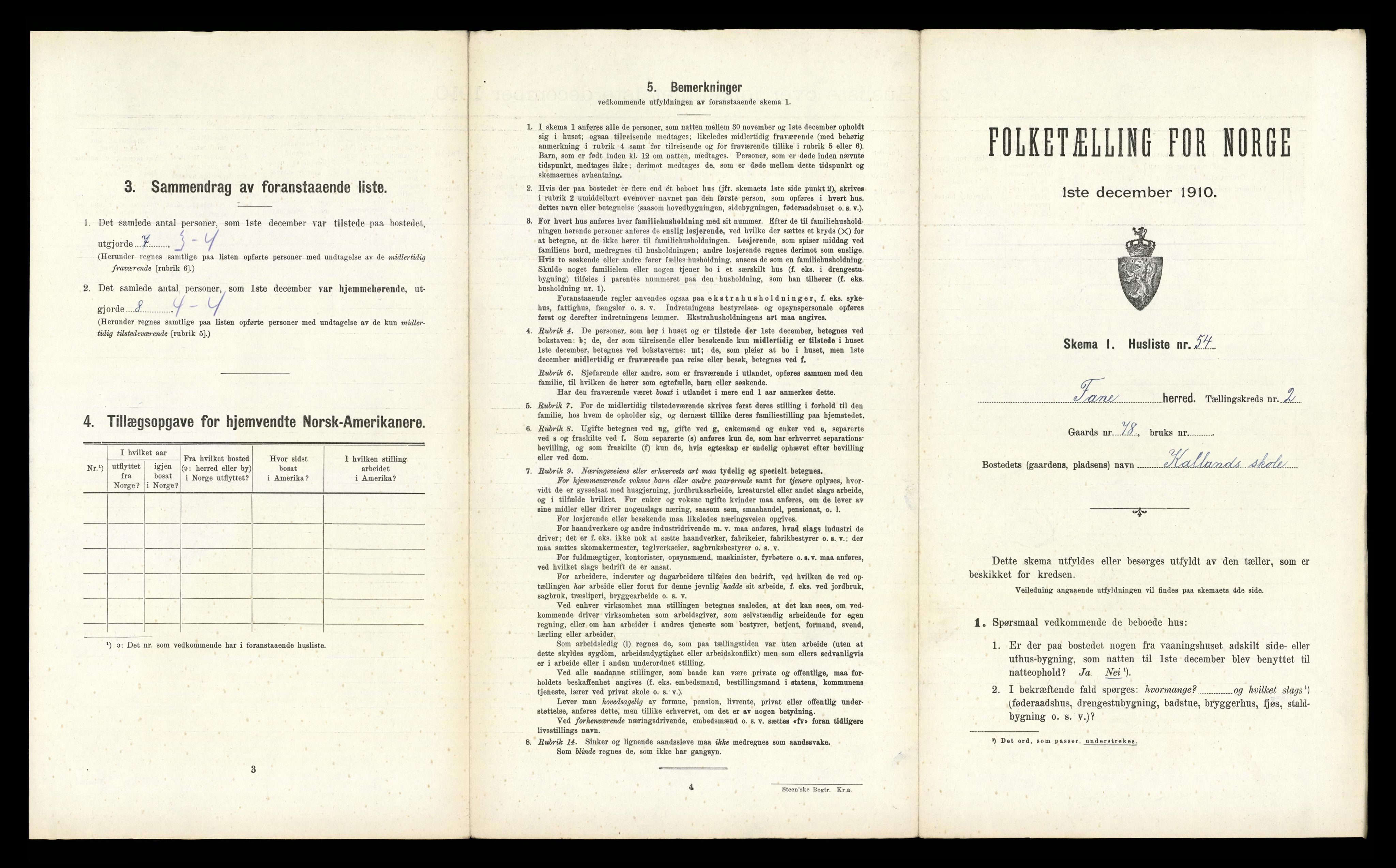 RA, 1910 census for Fana, 1910, p. 233