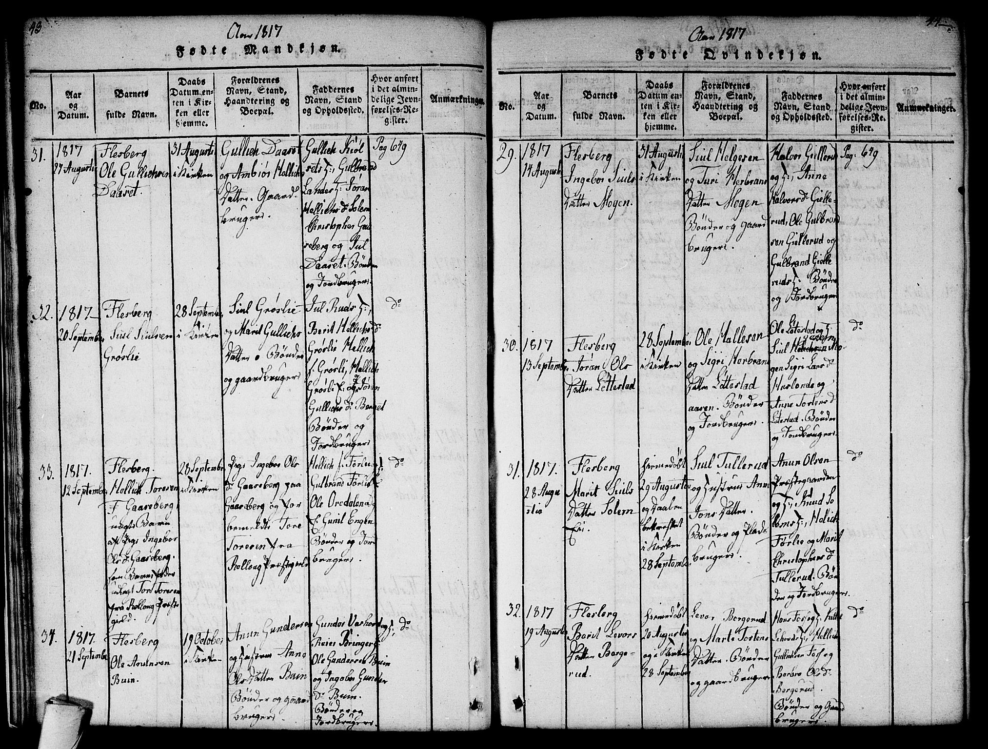 Flesberg kirkebøker, SAKO/A-18/G/Ga/L0001: Parish register (copy) no. I 1, 1816-1834, p. 43-44