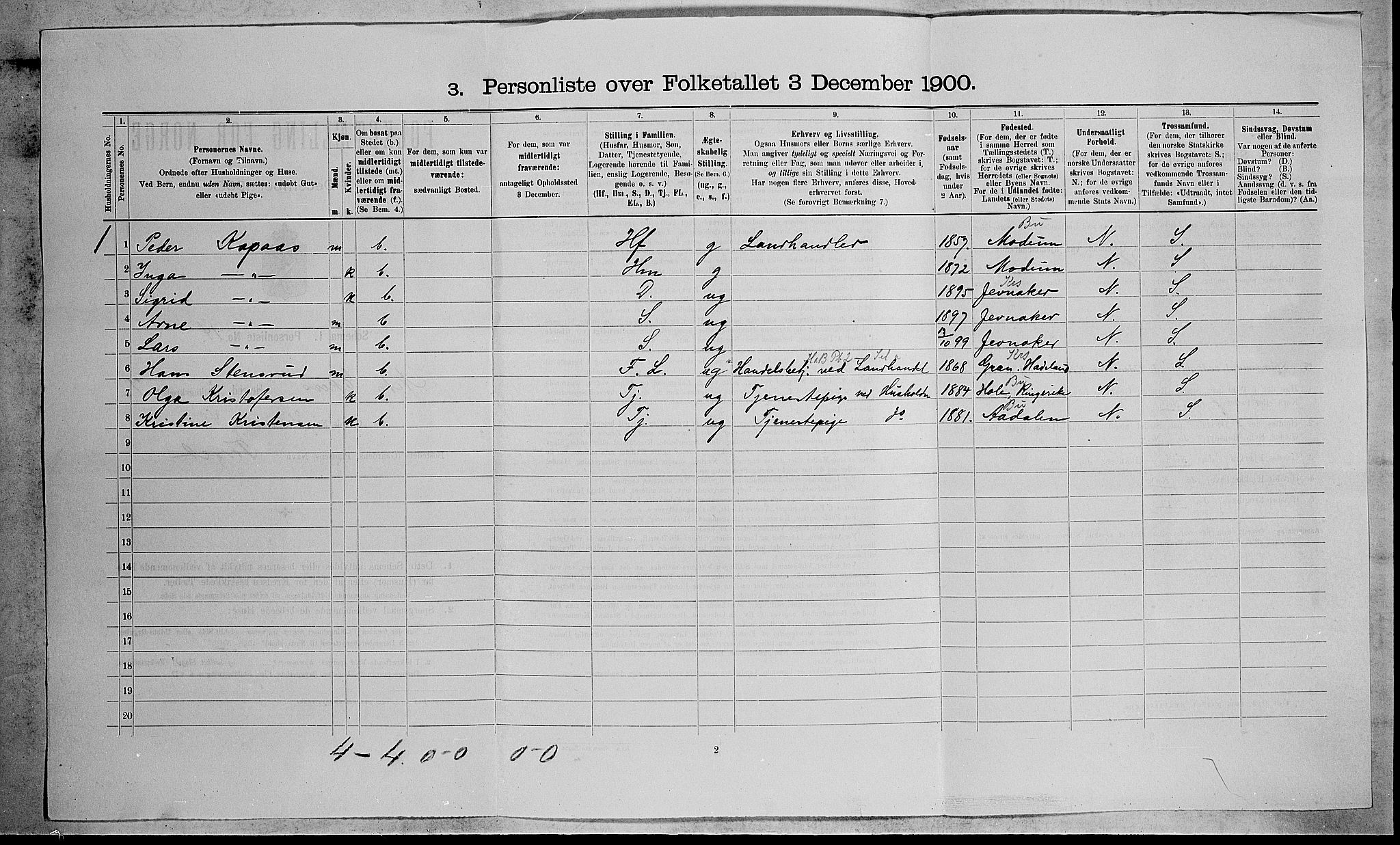 RA, 1900 census for Nedre Eiker, 1900, p. 889