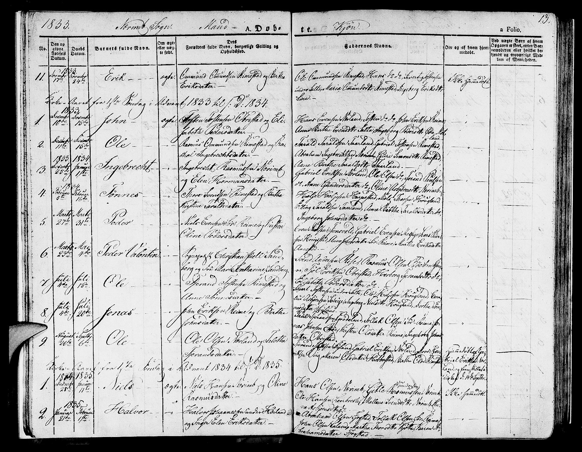 Hå sokneprestkontor, SAST/A-101801/001/30BA/L0004: Parish register (official) no. A 4.1 /1, 1826-1841, p. 13
