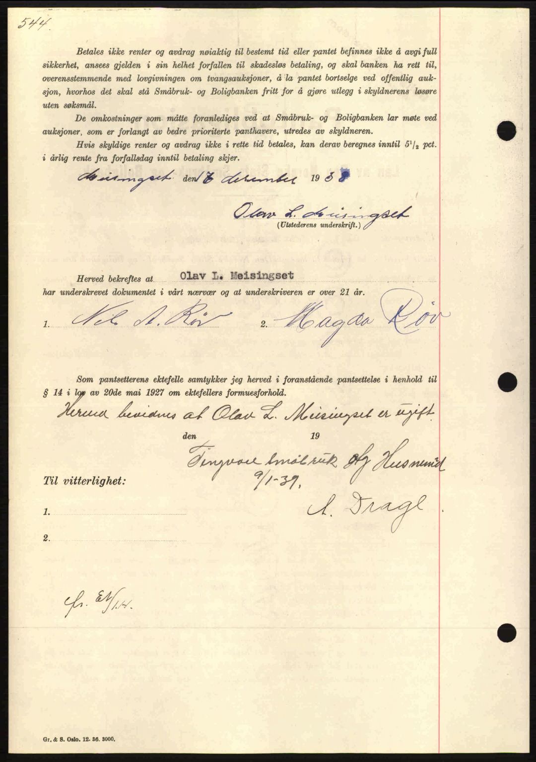 Nordmøre sorenskriveri, AV/SAT-A-4132/1/2/2Ca: Mortgage book no. B84, 1938-1939, Diary no: : 84/1939