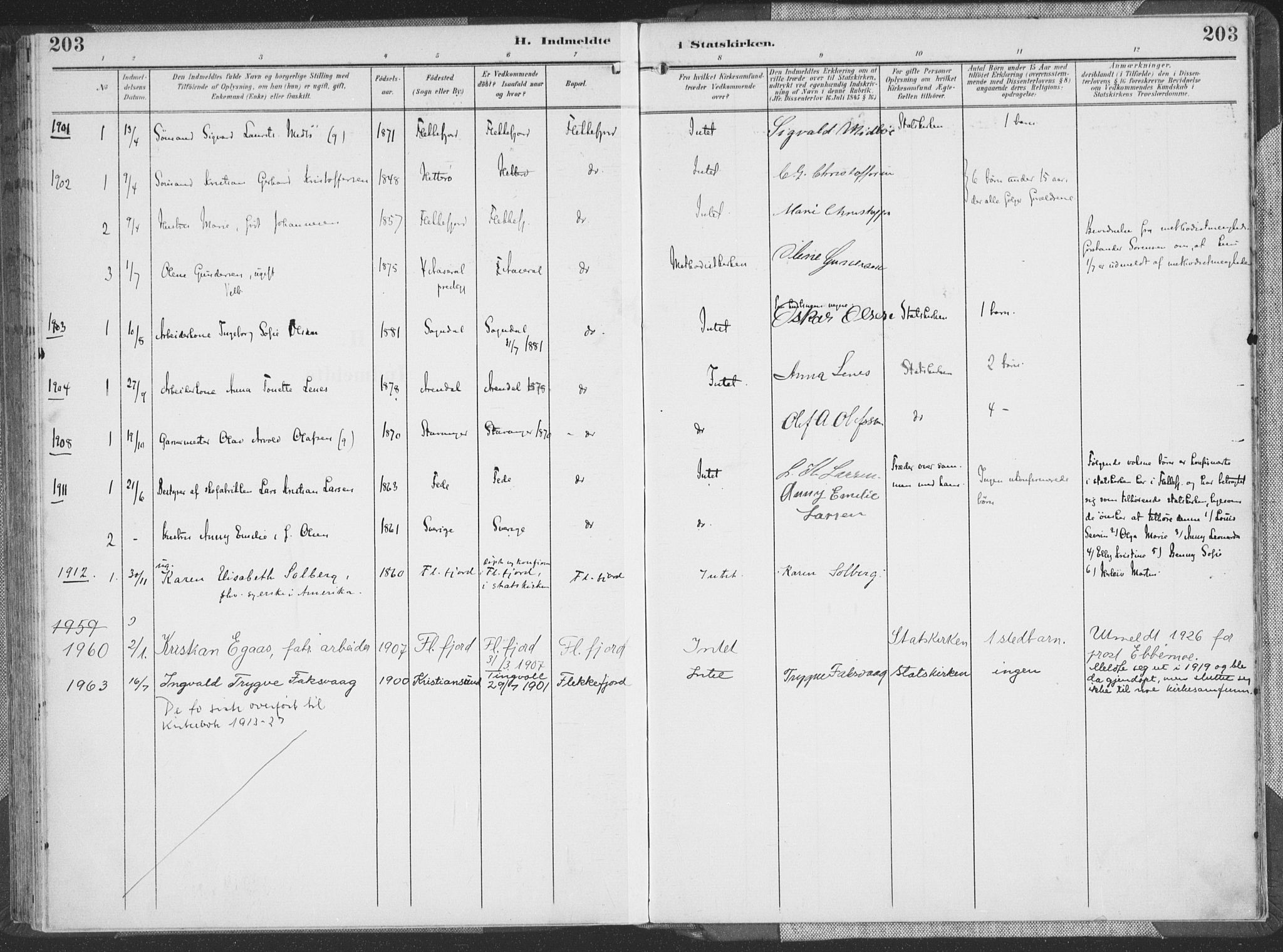 Flekkefjord sokneprestkontor, SAK/1111-0012/F/Fa/Faa/L0002: Parish register (official) no. A 2, 1900-1912, p. 203