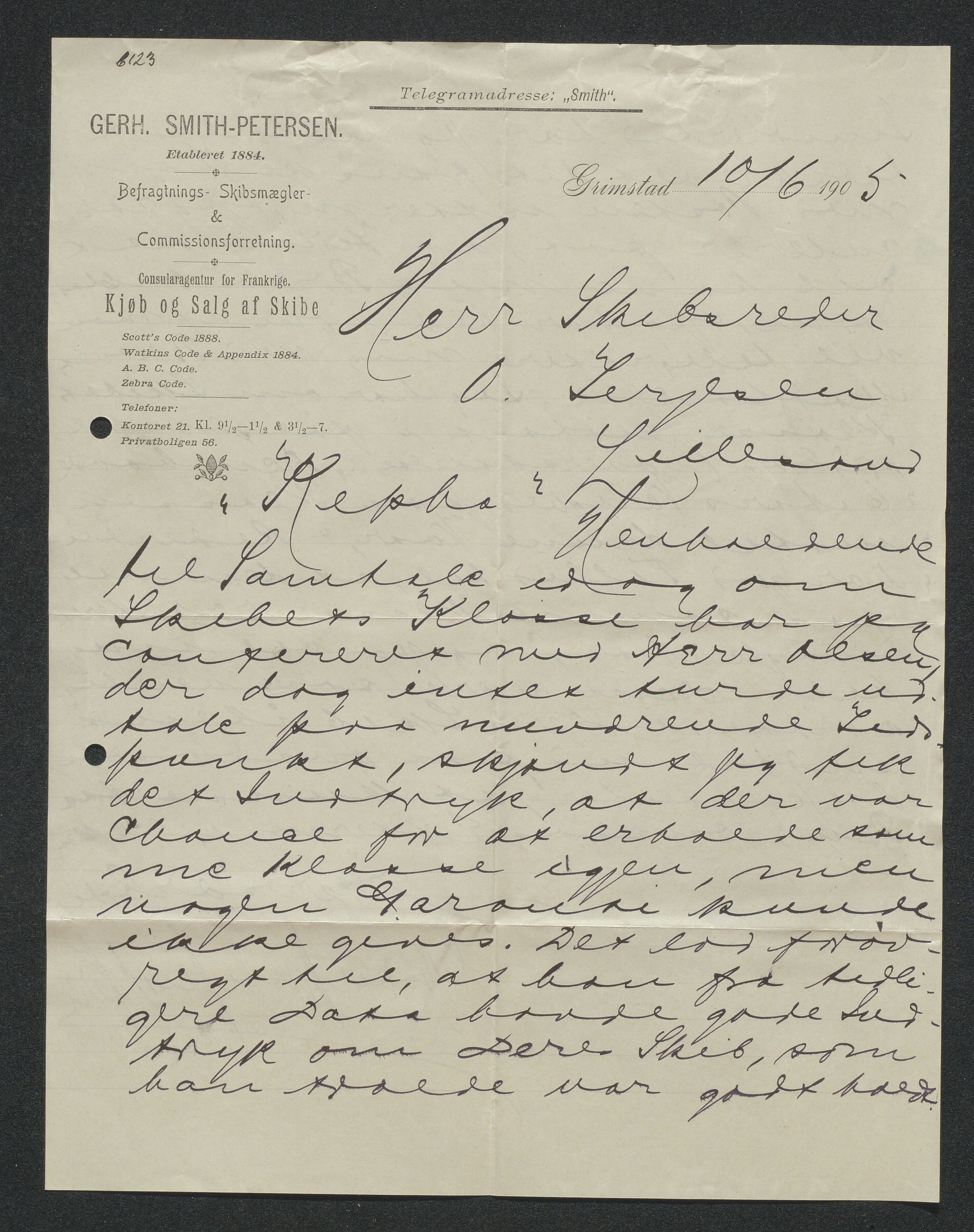 O. Terjesens rederi, AAKS/PA-2525/E/E01/L0013: Korrespondanse, 1904-1905