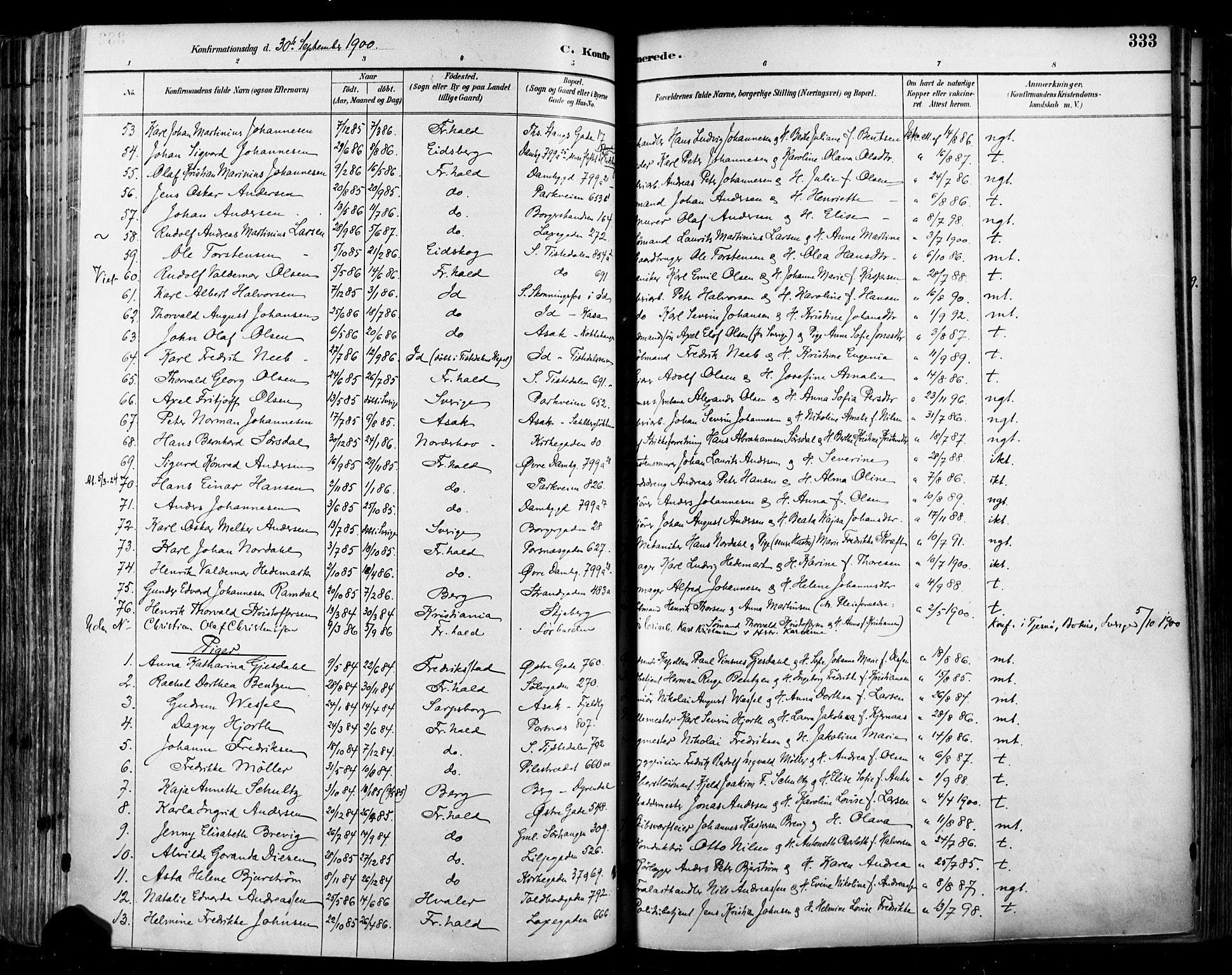 Halden prestekontor Kirkebøker, SAO/A-10909/F/Fa/L0013: Parish register (official) no. I 13, 1890-1906, p. 333