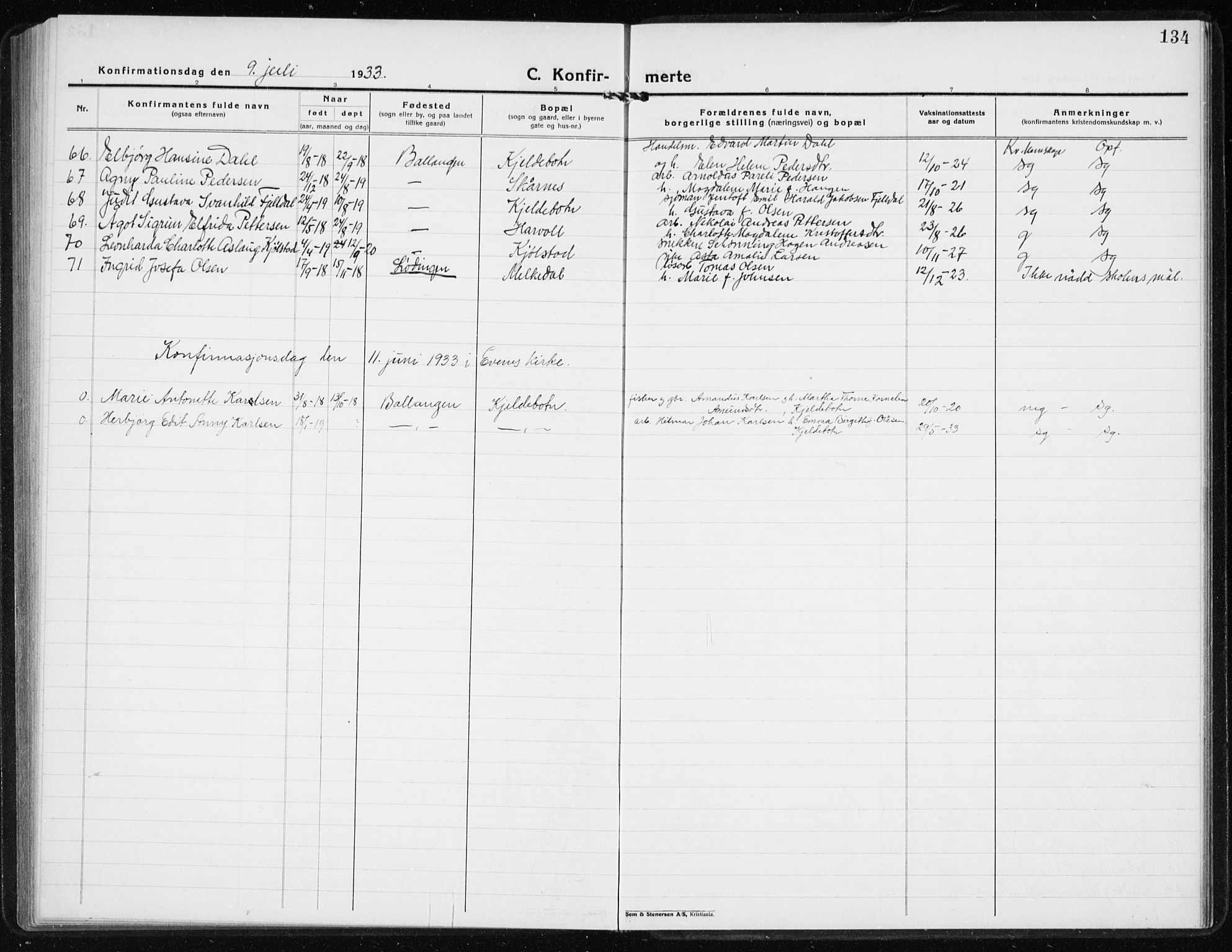 Ministerialprotokoller, klokkerbøker og fødselsregistre - Nordland, AV/SAT-A-1459/869/L0975: Parish register (copy) no. 869C01, 1923-1939, p. 134