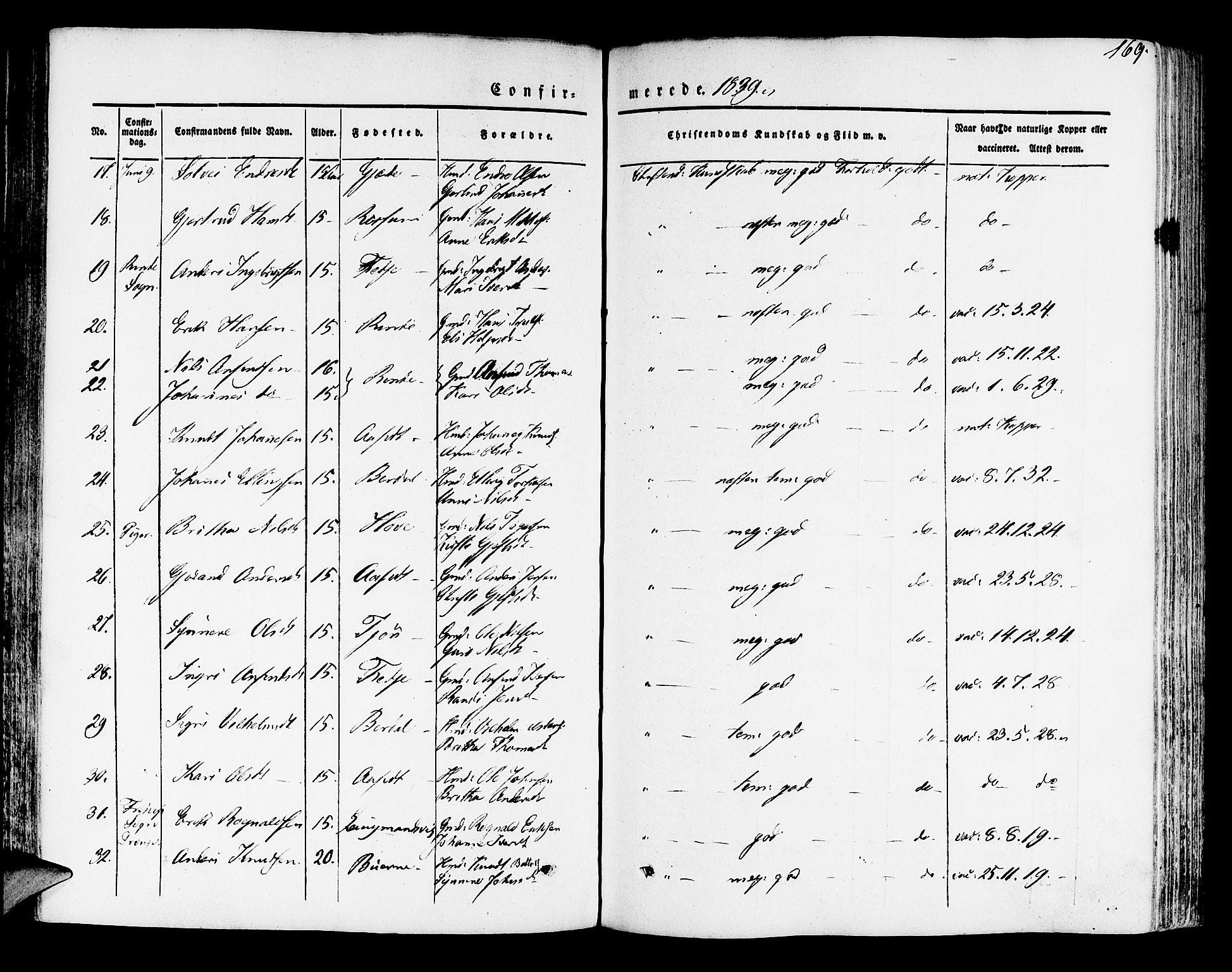 Leikanger sokneprestembete, AV/SAB-A-81001/H/Haa/Haaa/L0007: Parish register (official) no. A 7, 1838-1851, p. 169