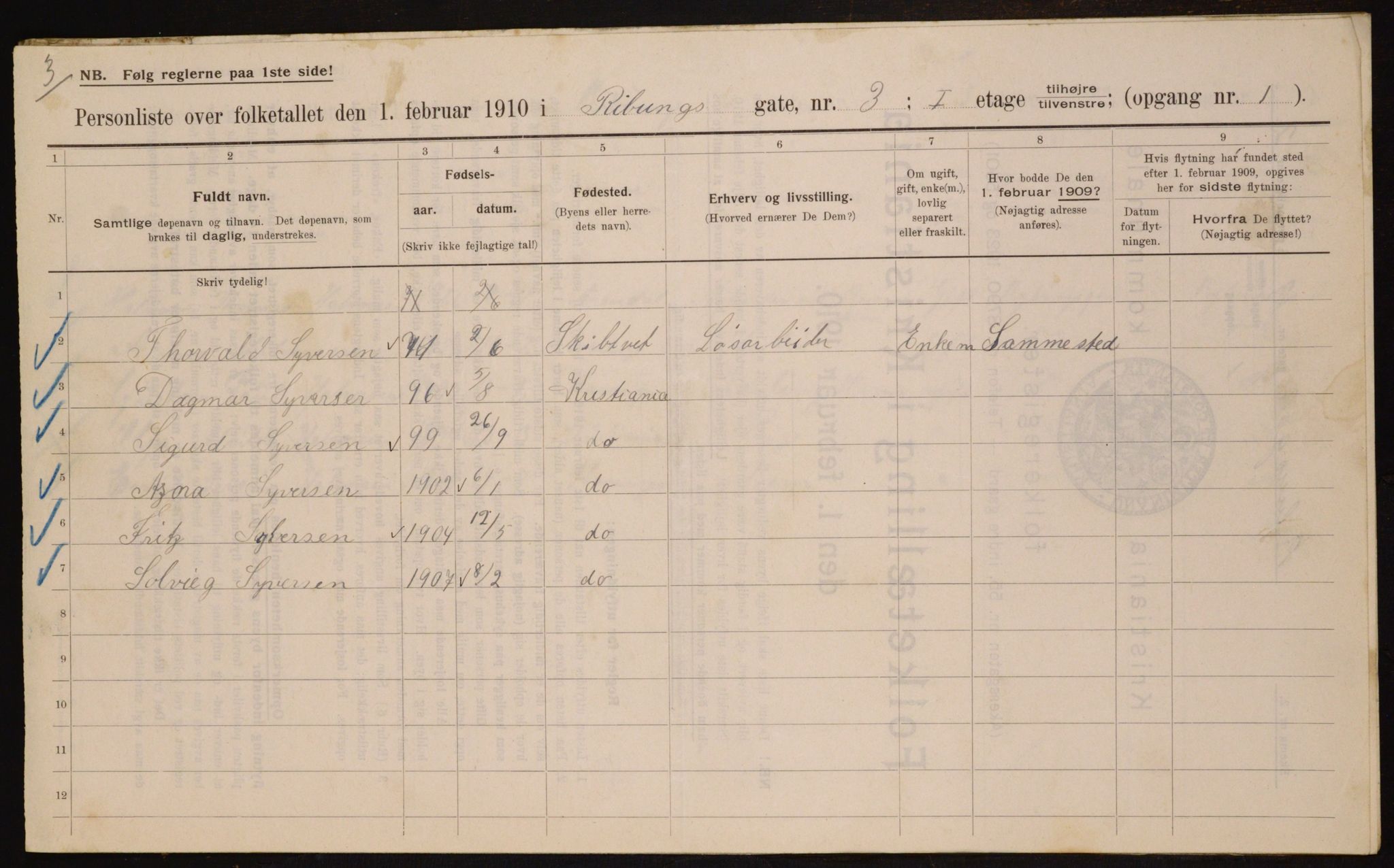 OBA, Municipal Census 1910 for Kristiania, 1910, p. 79289