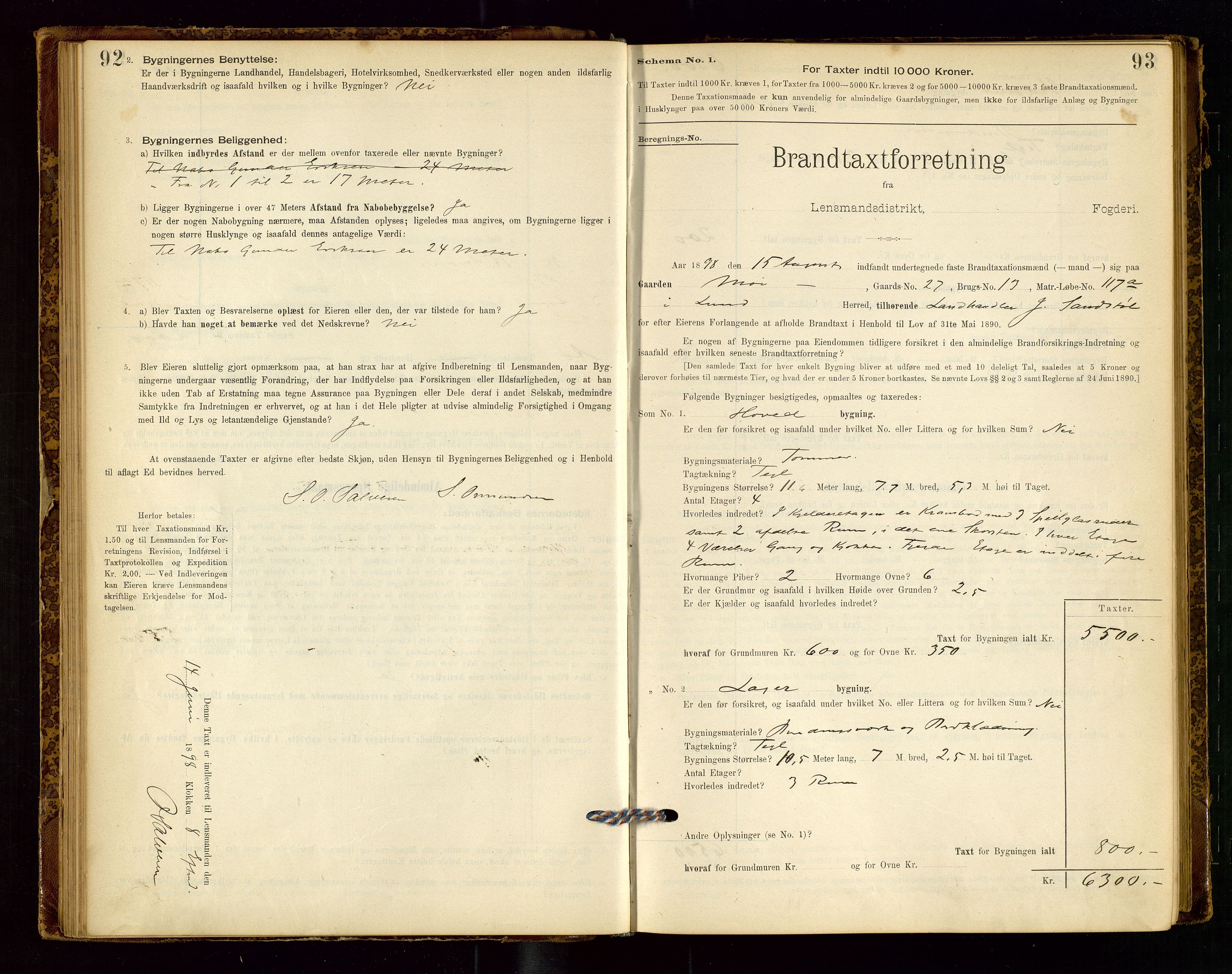 Lund lensmannskontor, SAST/A-100303/Gob/L0001: "Brandtakstprotokol", 1894-1907, p. 92-93