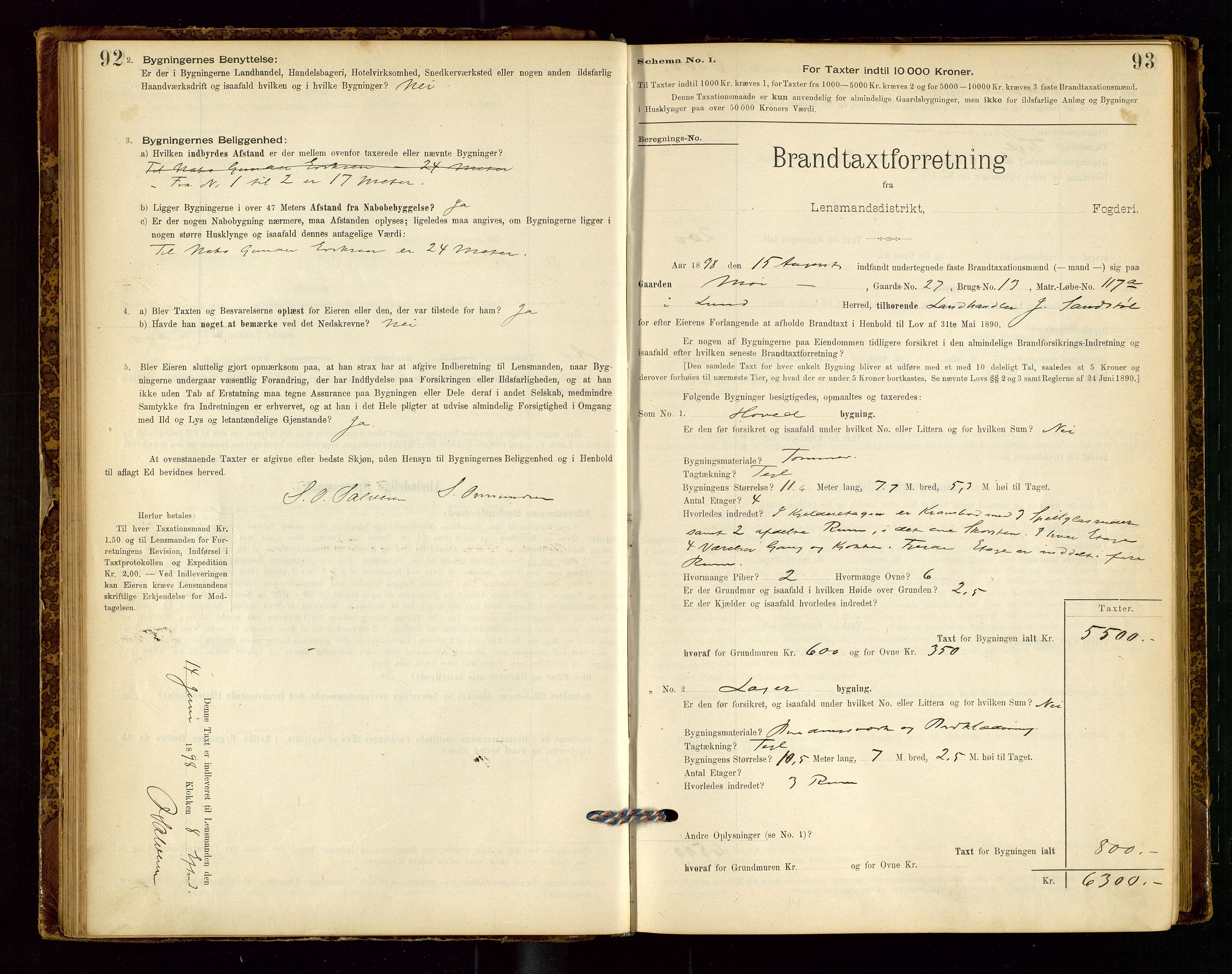 Lund lensmannskontor, AV/SAST-A-100303/Gob/L0001: "Brandtakstprotokol", 1894-1907, p. 92-93