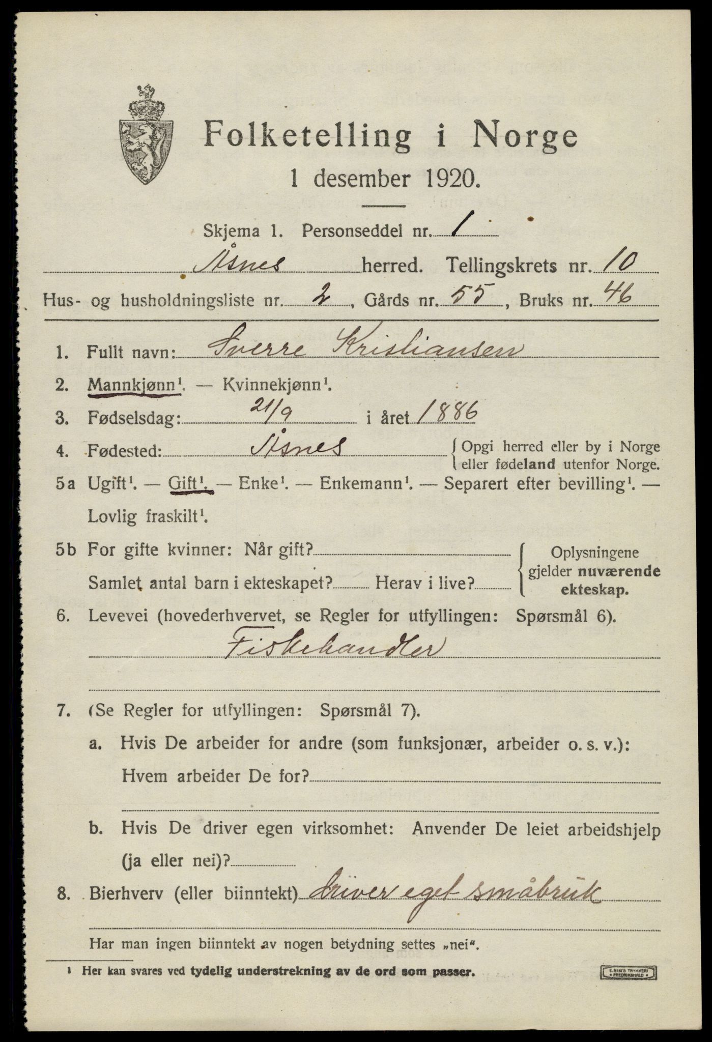 SAH, 1920 census for Åsnes, 1920, p. 10440