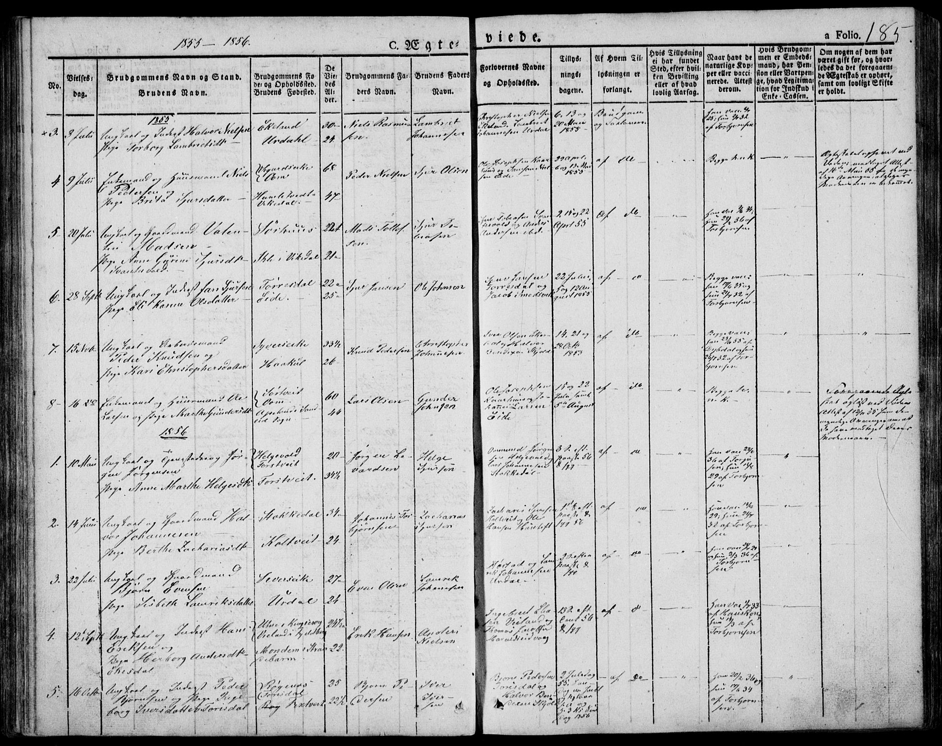 Skjold sokneprestkontor, AV/SAST-A-101847/H/Ha/Haa/L0005: Parish register (official) no. A 5, 1830-1856, p. 185