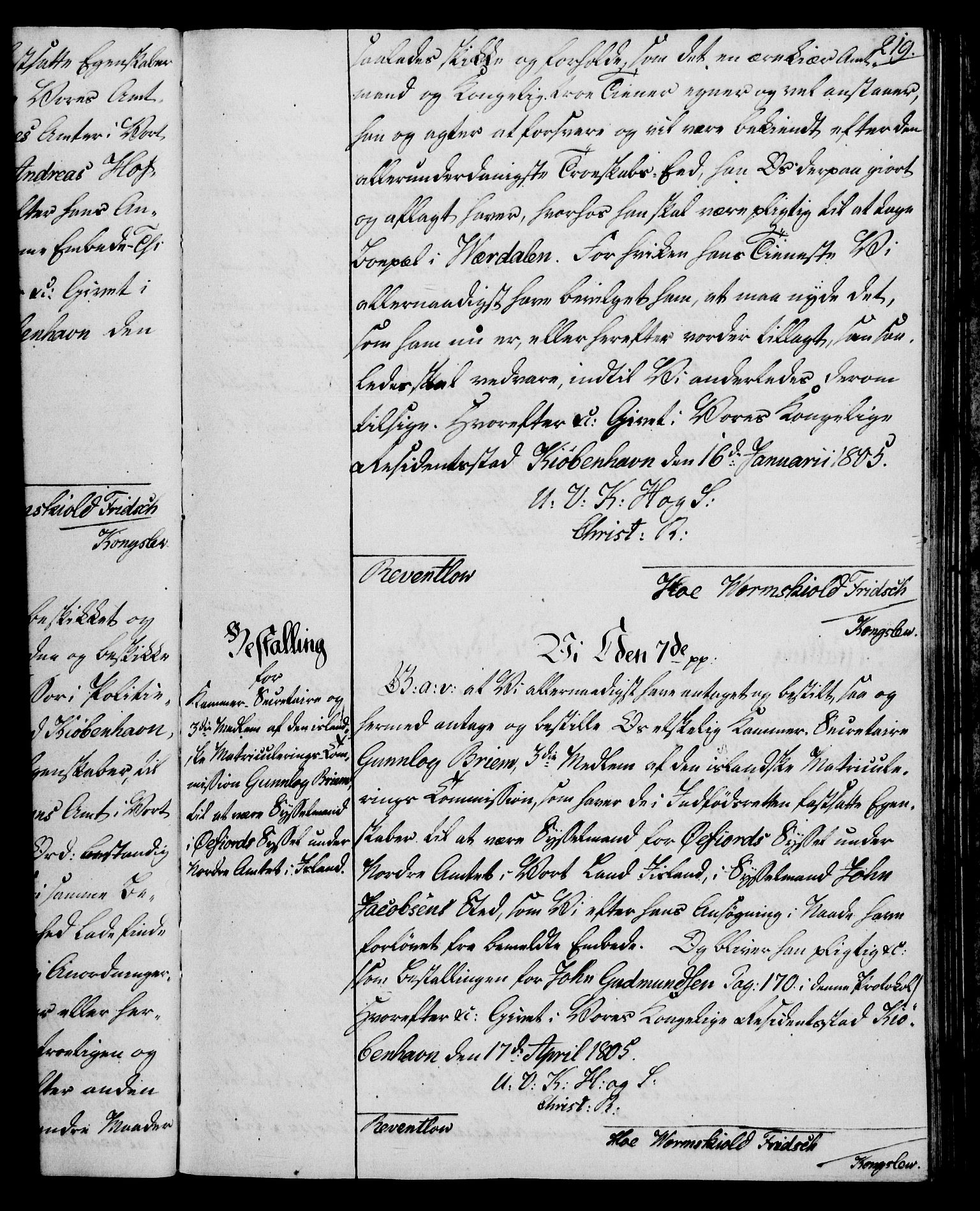 Rentekammeret, Kammerkanselliet, RA/EA-3111/G/Gg/Gge/L0006: Norsk bestallingsprotokoll med register (merket RK 53.30), 1773-1814, p. 219