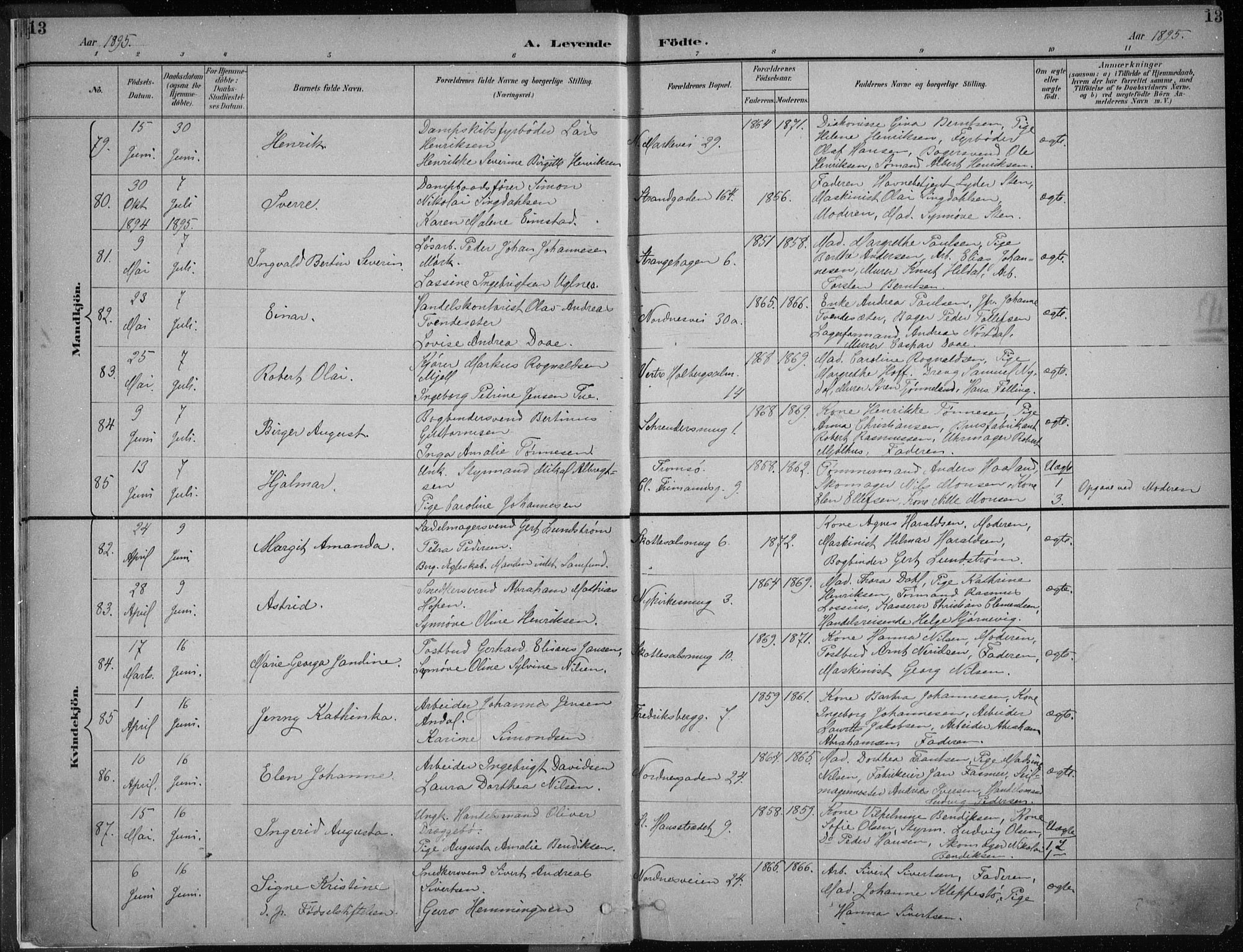 Nykirken Sokneprestembete, AV/SAB-A-77101/H/Haa/L0018: Parish register (official) no. B 6, 1895-1903, p. 13