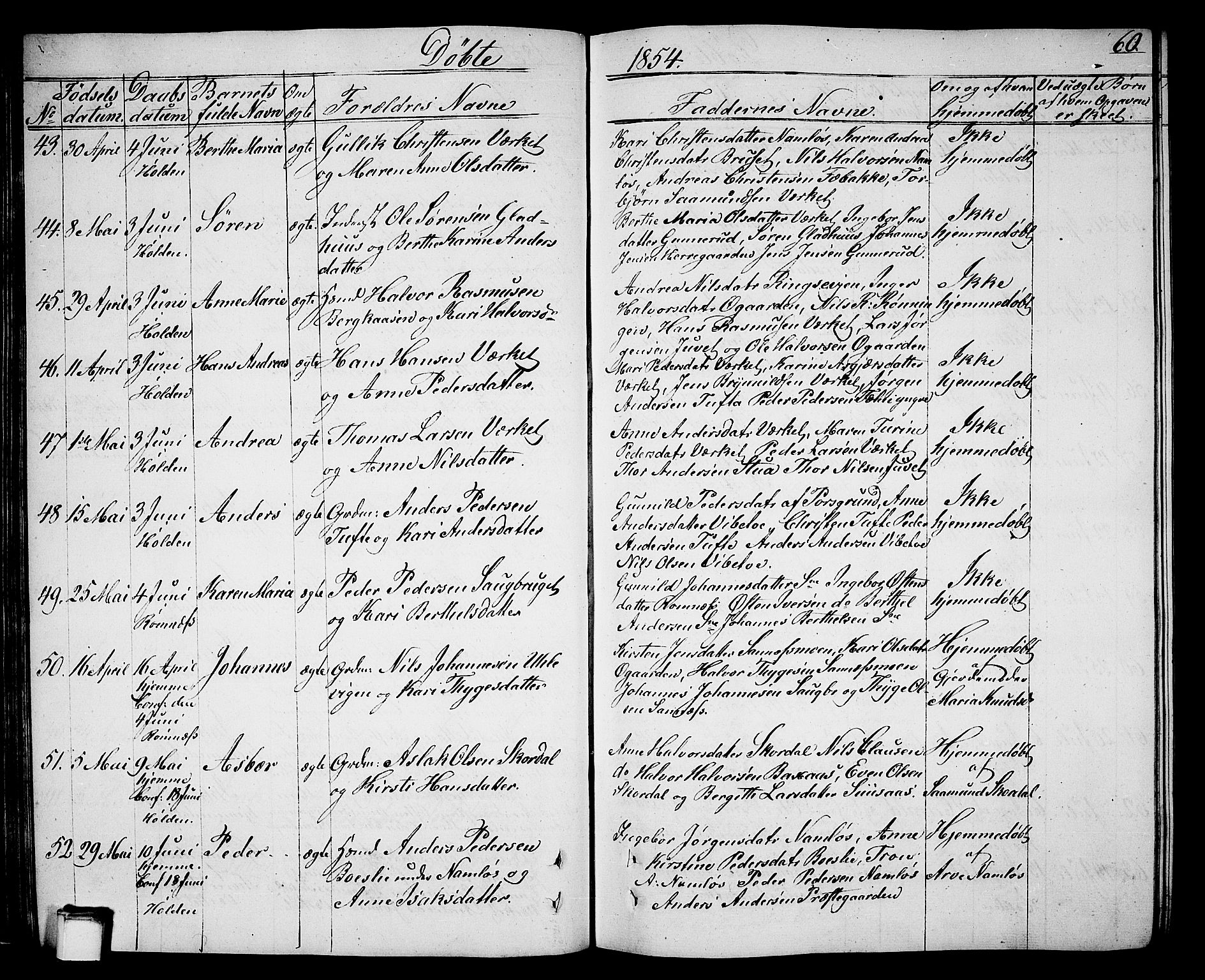 Holla kirkebøker, AV/SAKO-A-272/G/Ga/L0003: Parish register (copy) no. I 3, 1849-1866, p. 60