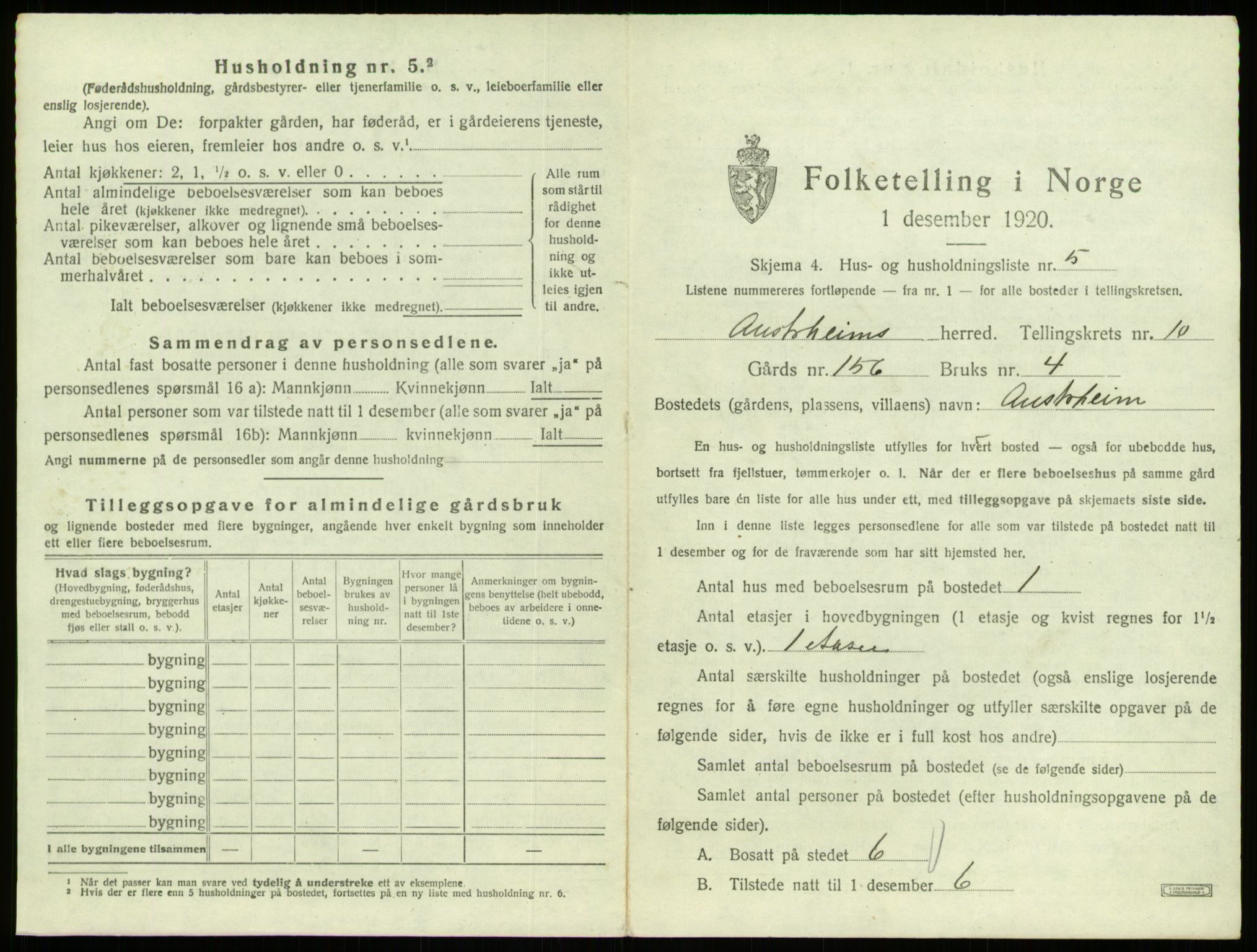 SAB, 1920 census for Austrheim, 1920, p. 472