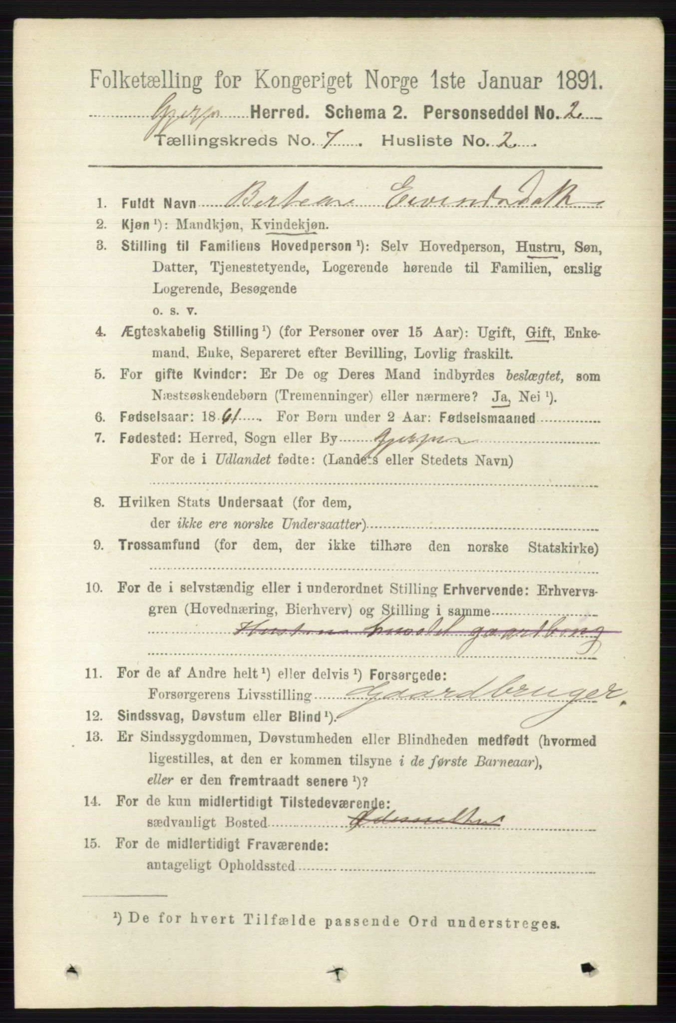 RA, 1891 census for 0812 Gjerpen, 1891, p. 3408