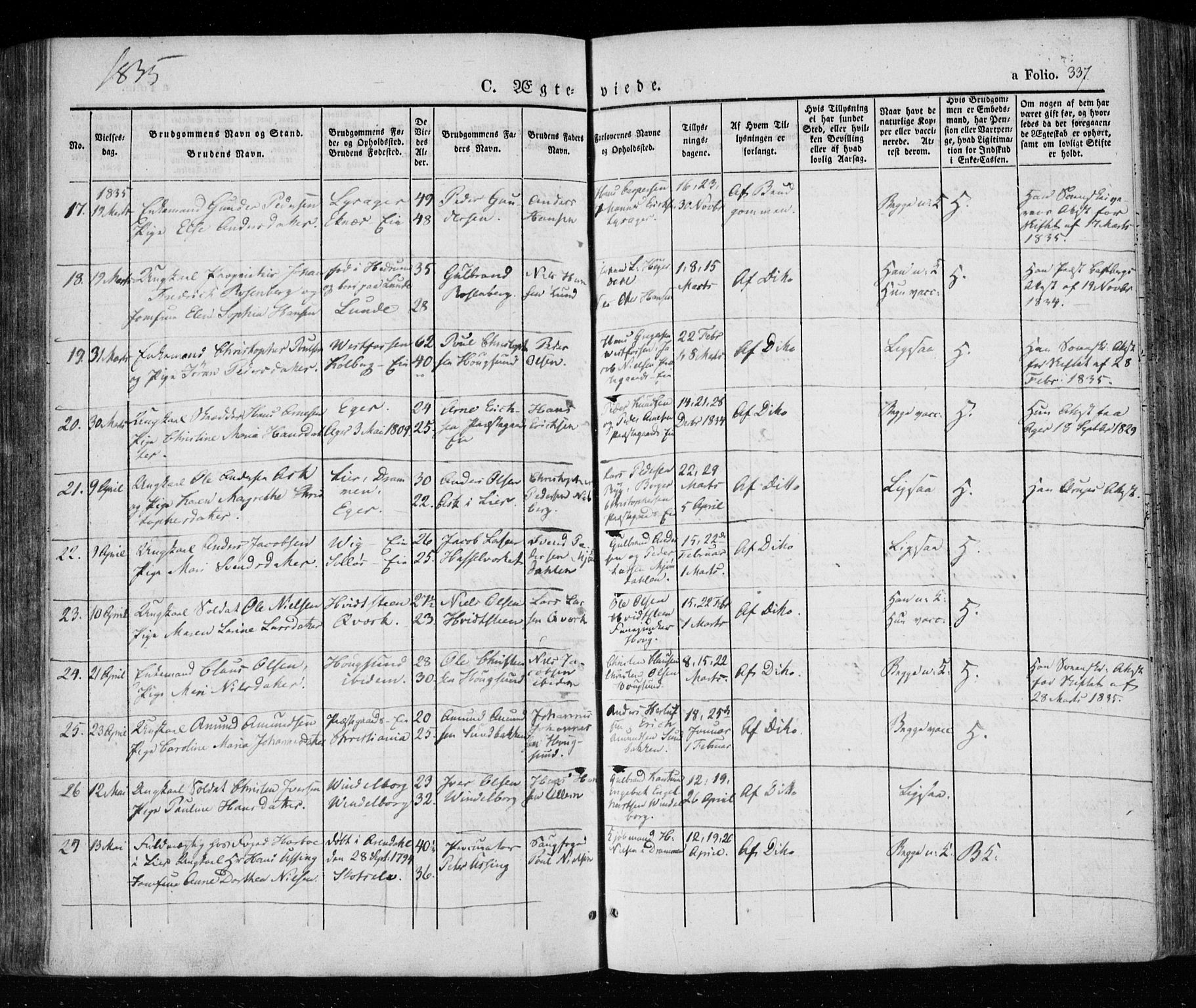 Eiker kirkebøker, SAKO/A-4/F/Fa/L0013a: Parish register (official) no. I 13A, 1832-1845, p. 337