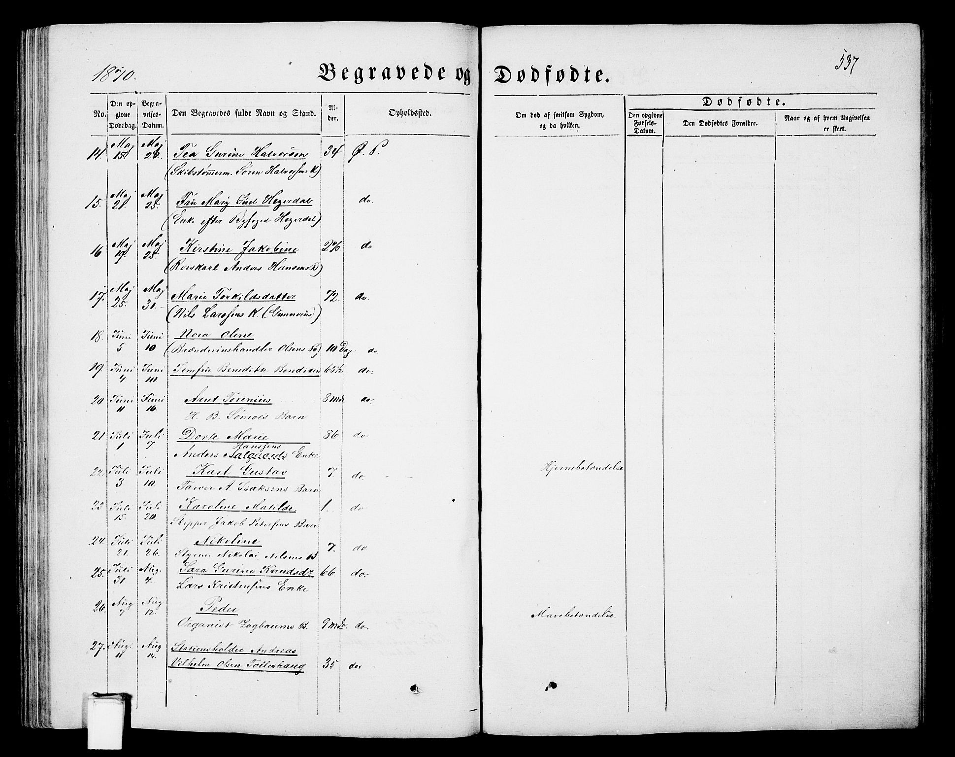 Porsgrunn kirkebøker , AV/SAKO-A-104/G/Gb/L0004: Parish register (copy) no. II 4, 1853-1882, p. 537