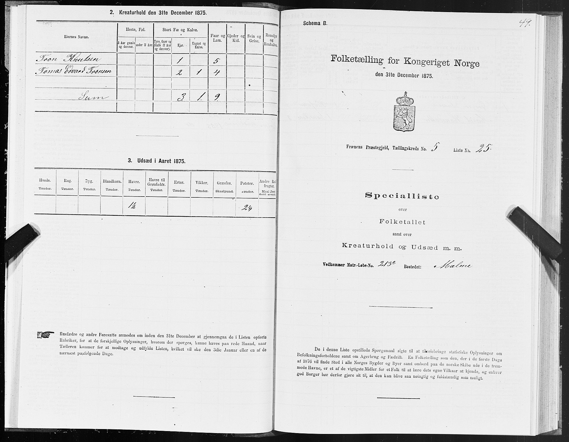 SAT, 1875 census for 1548P Fræna, 1875, p. 3049