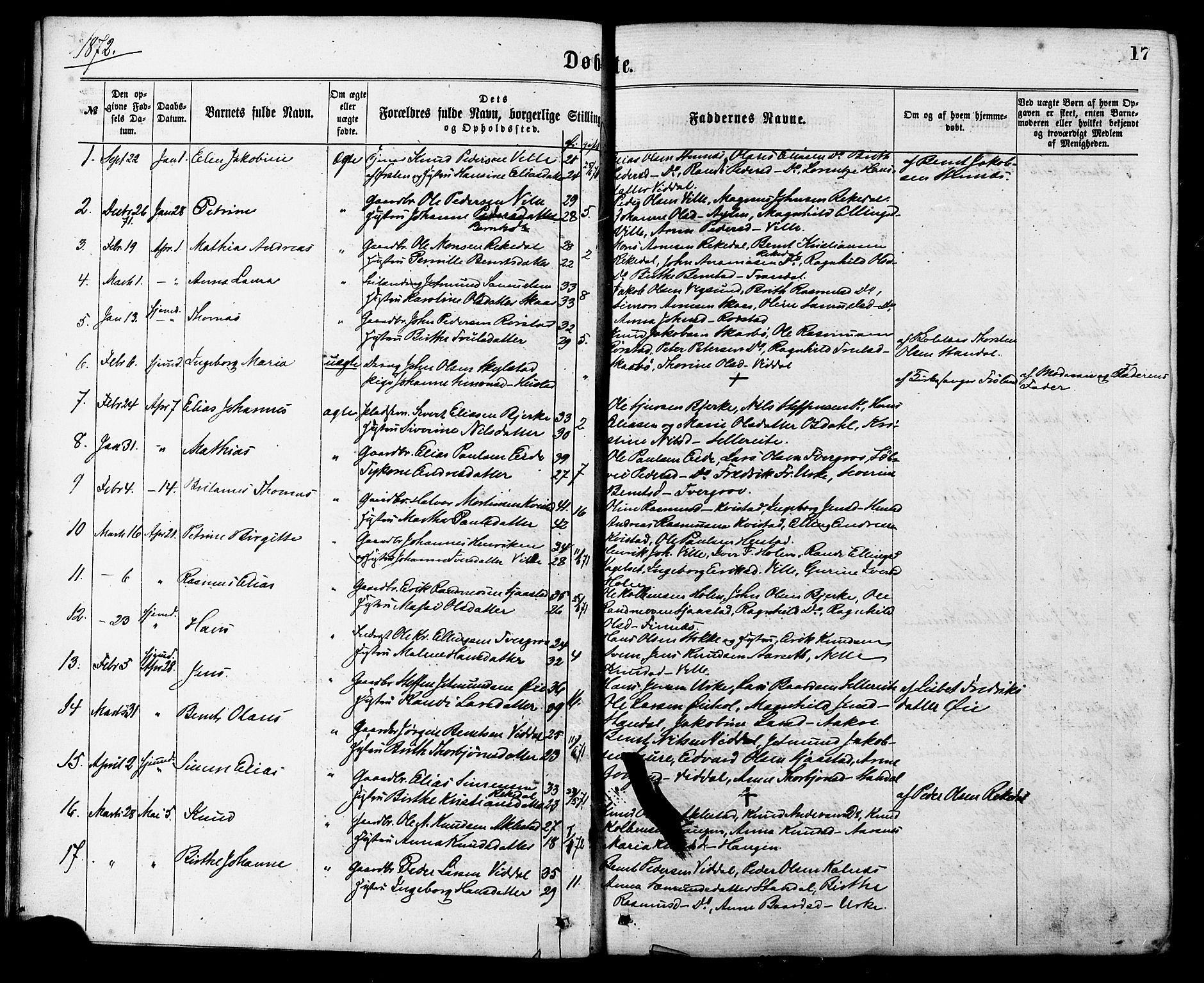 Ministerialprotokoller, klokkerbøker og fødselsregistre - Møre og Romsdal, AV/SAT-A-1454/515/L0210: Parish register (official) no. 515A06, 1868-1885, p. 17