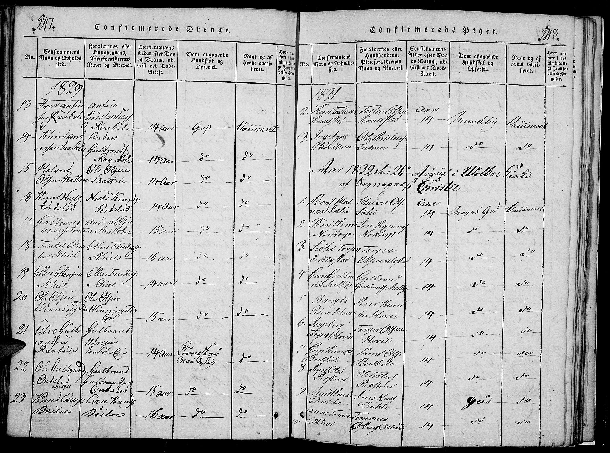 Slidre prestekontor, SAH/PREST-134/H/Ha/Hab/L0002: Parish register (copy) no. 2, 1814-1839, p. 547-548