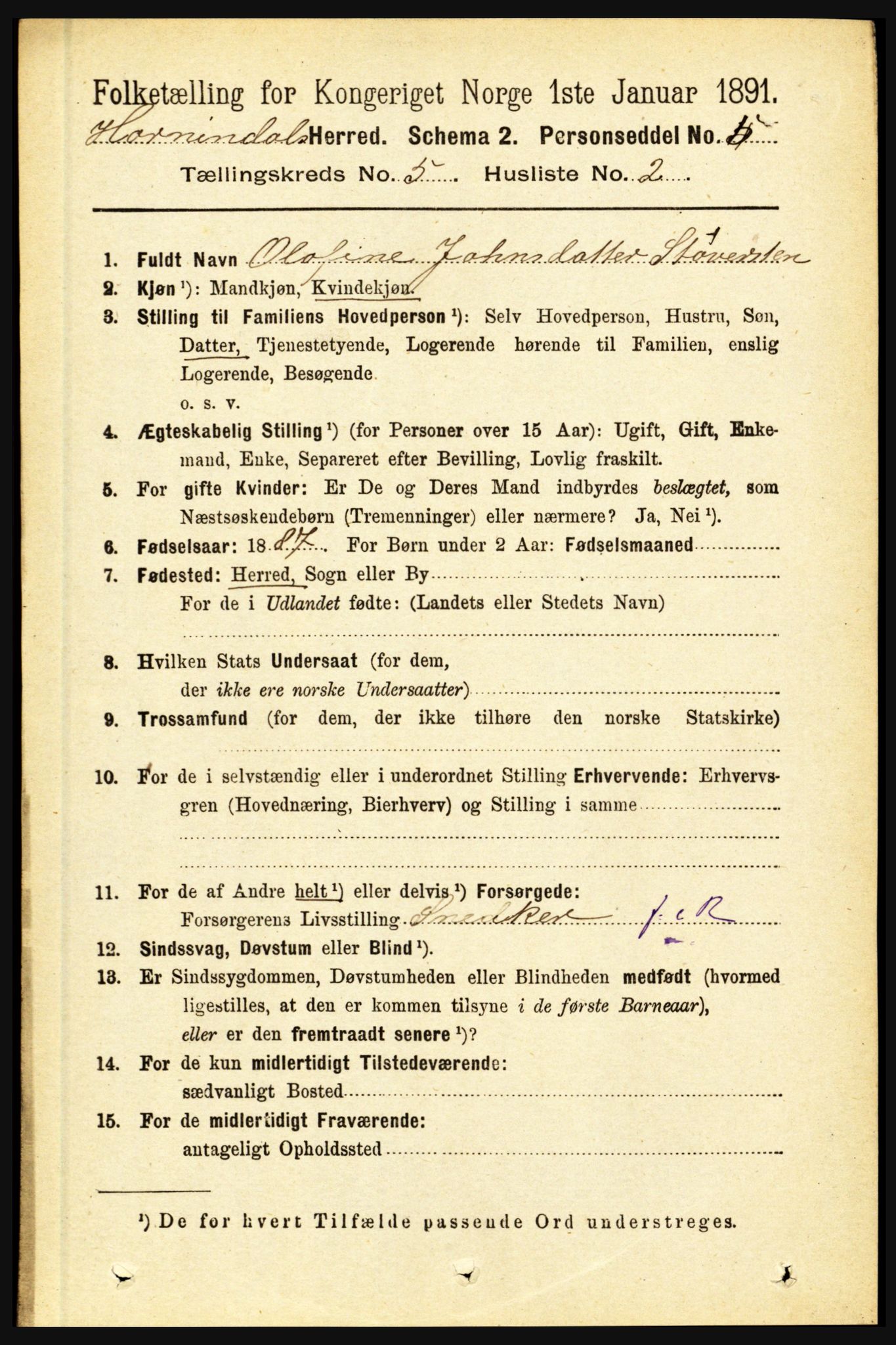 RA, 1891 census for 1444 Hornindal, 1891, p. 1150