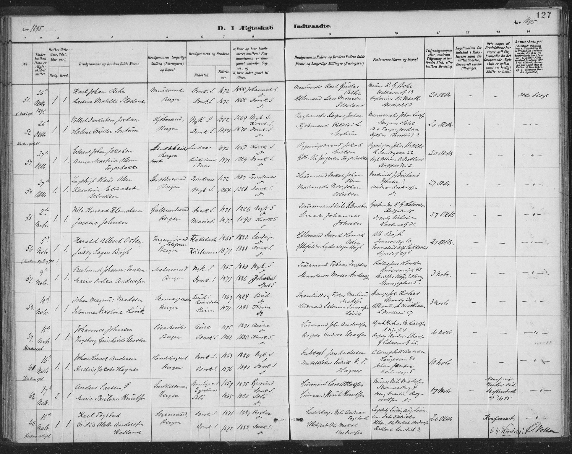 Domkirken sokneprestembete, AV/SAB-A-74801/H/Hab/L0032: Parish register (copy) no. D 4, 1880-1907, p. 127