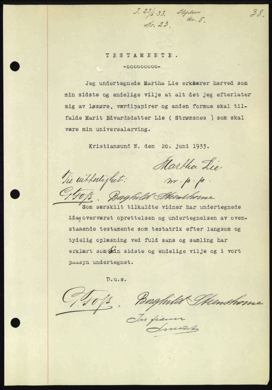 Kristiansund byfogd, AV/SAT-A-4587/A/27: Mortgage book no. 27, 1933-1934, Deed date: 23.06.1933