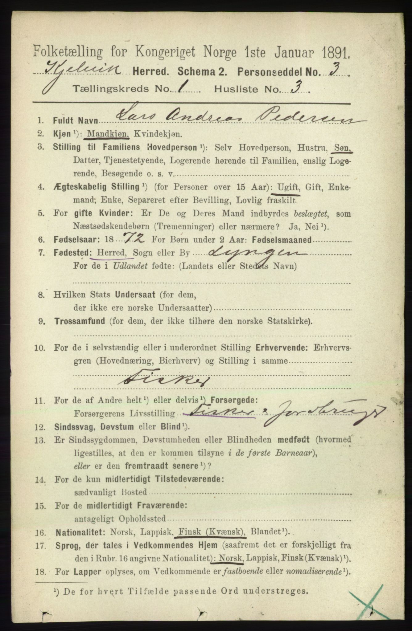 RA, 1891 census for 2019 Kjelvik, 1891, p. 52