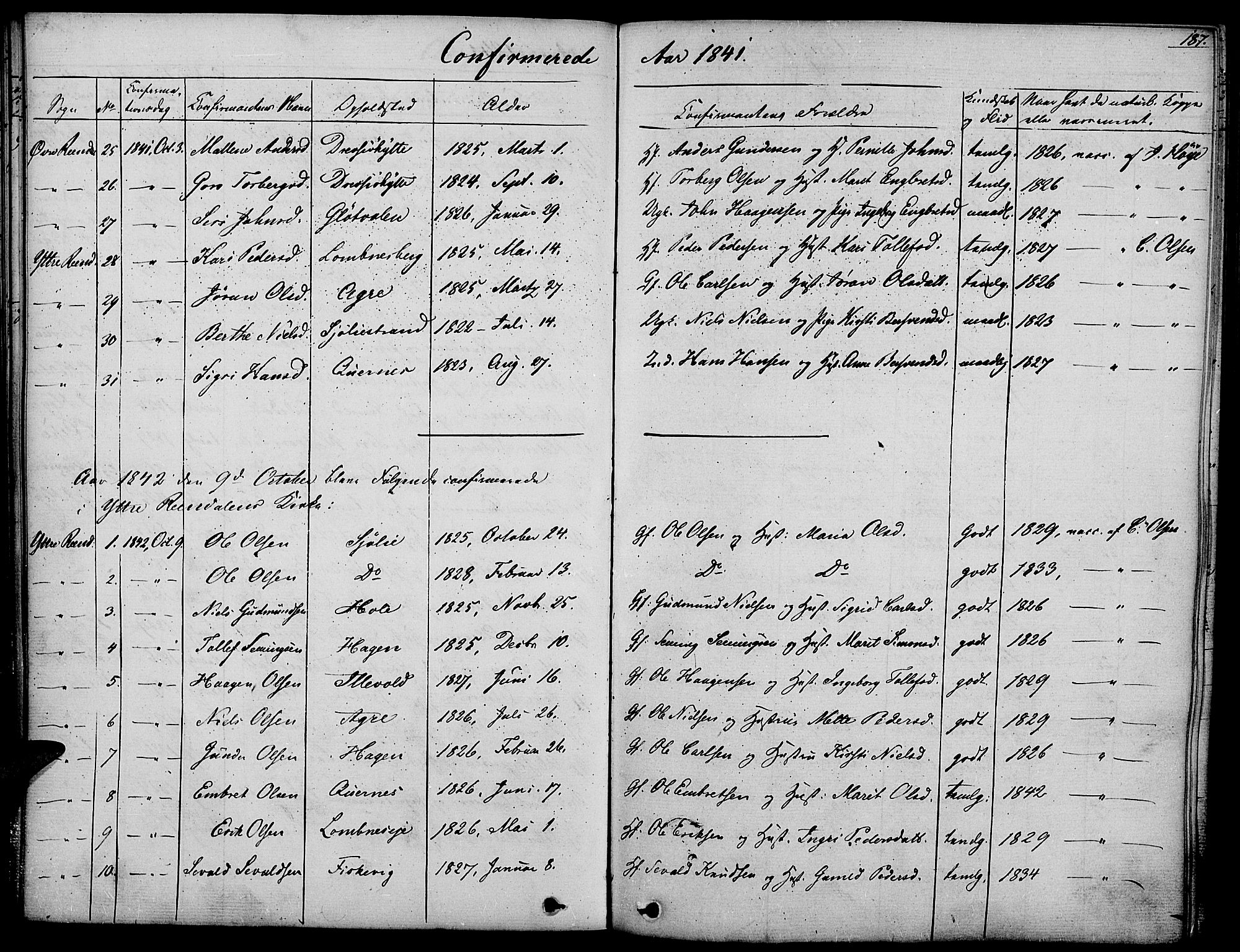 Rendalen prestekontor, SAH/PREST-054/H/Ha/Haa/L0004: Parish register (official) no. 4, 1829-1852, p. 187