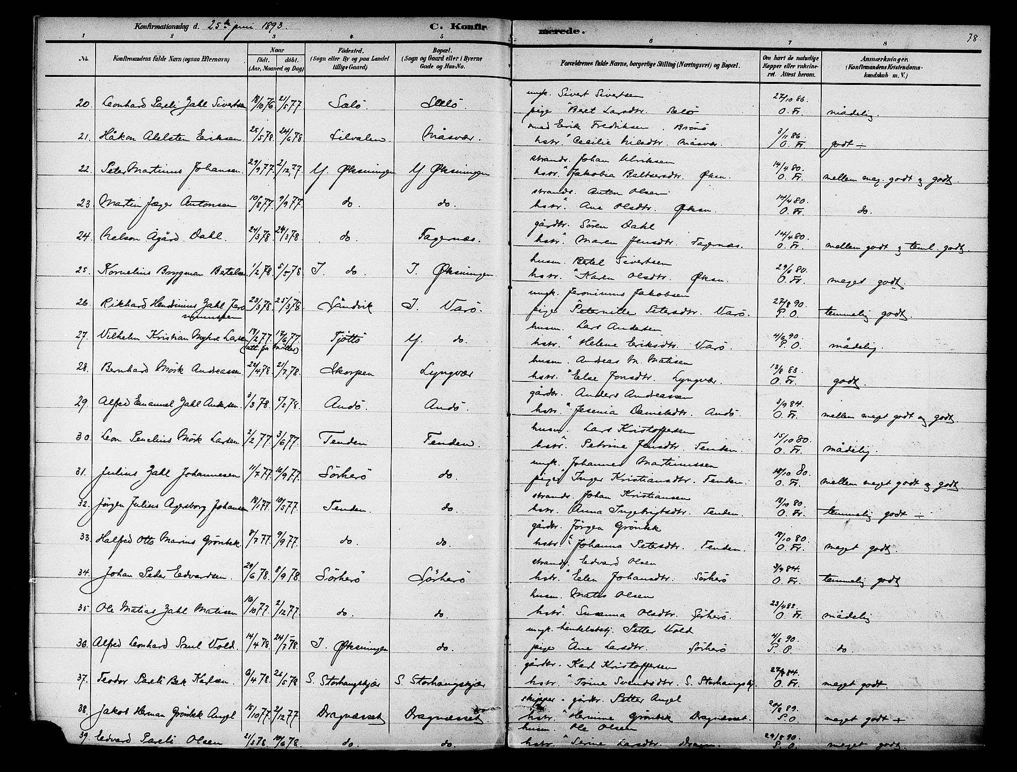 Ministerialprotokoller, klokkerbøker og fødselsregistre - Nordland, AV/SAT-A-1459/834/L0508: Parish register (official) no. 834A06, 1892-1901, p. 78