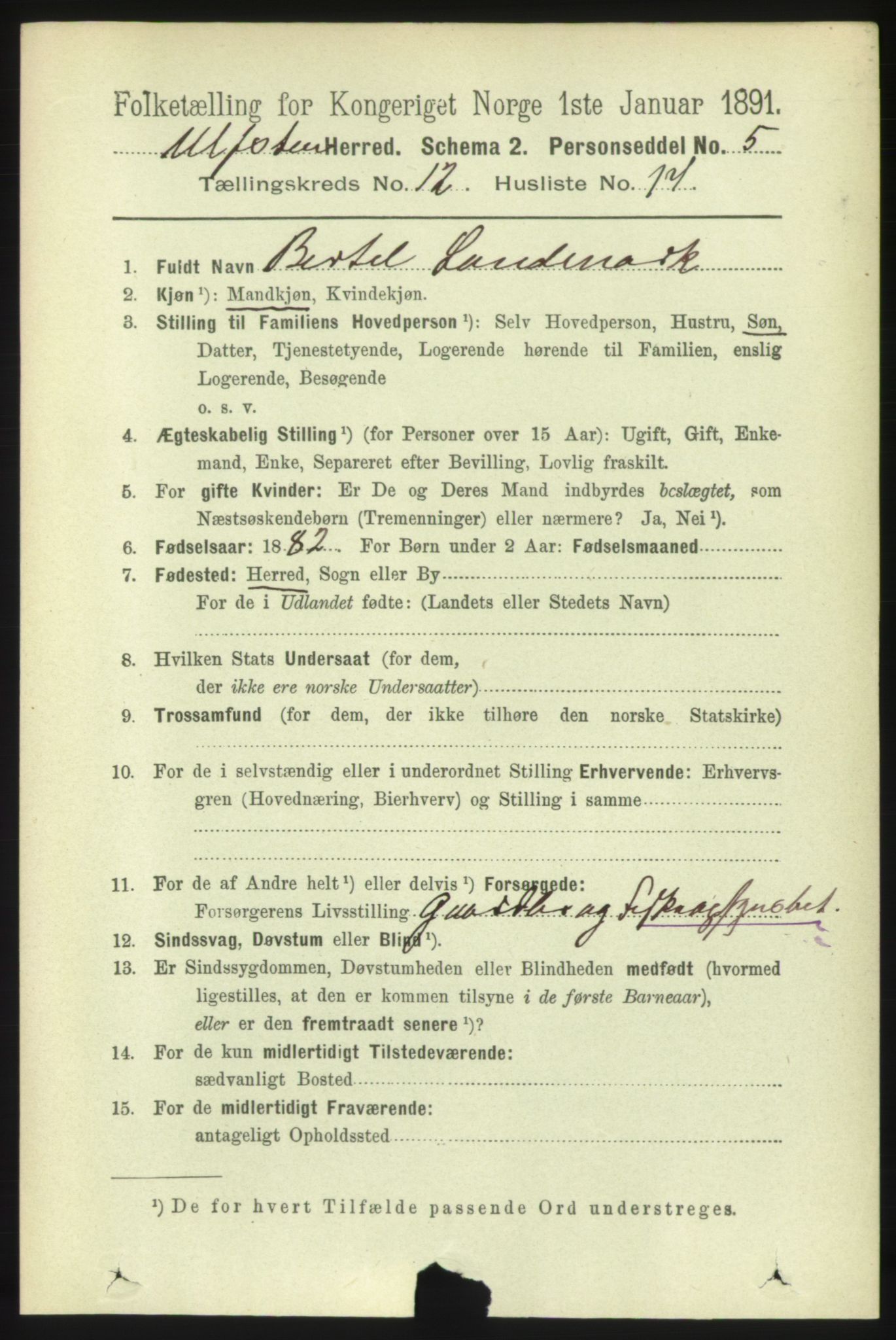 RA, 1891 census for 1516 Ulstein, 1891, p. 3966