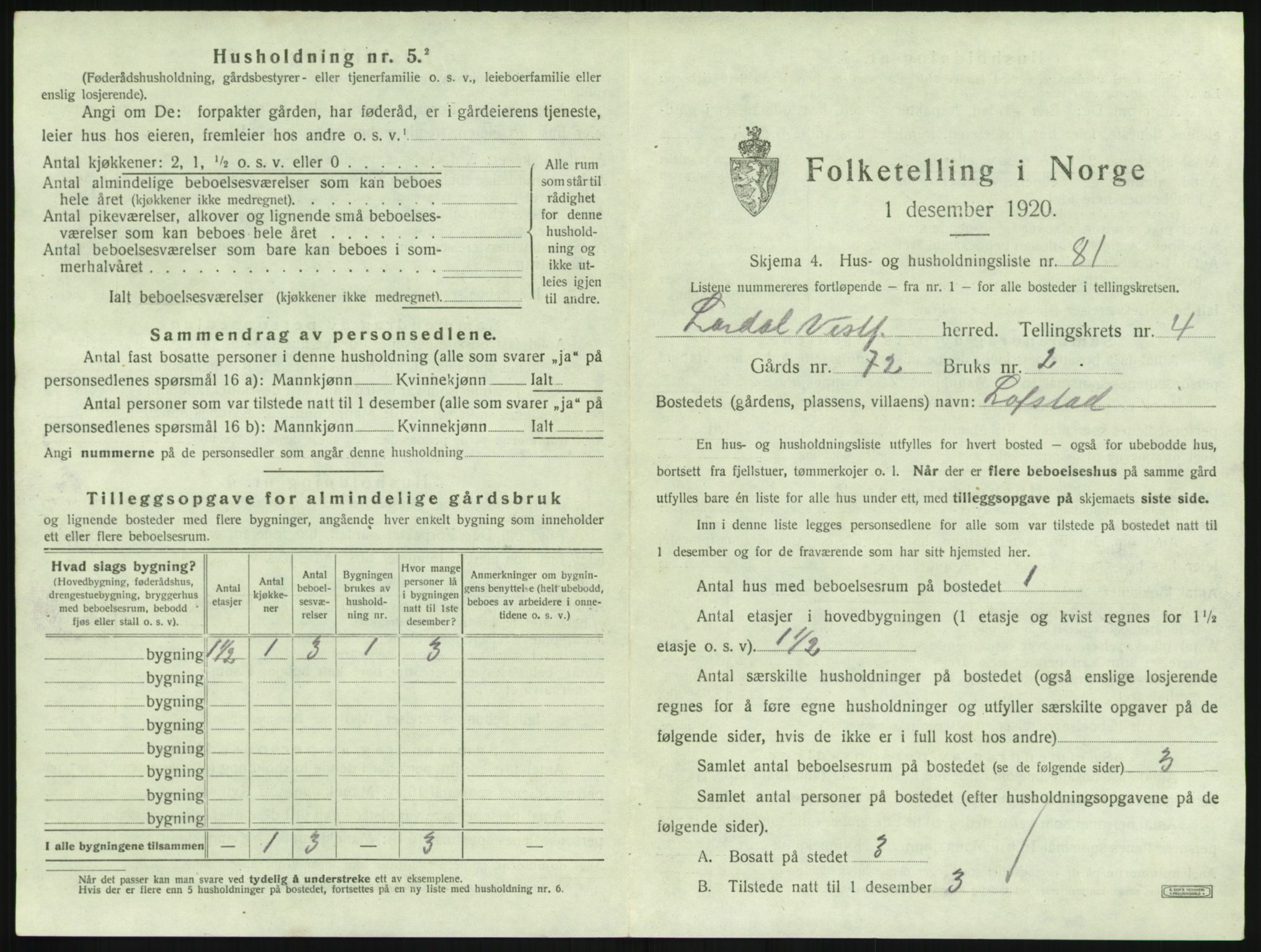 SAKO, 1920 census for Lardal, 1920, p. 669