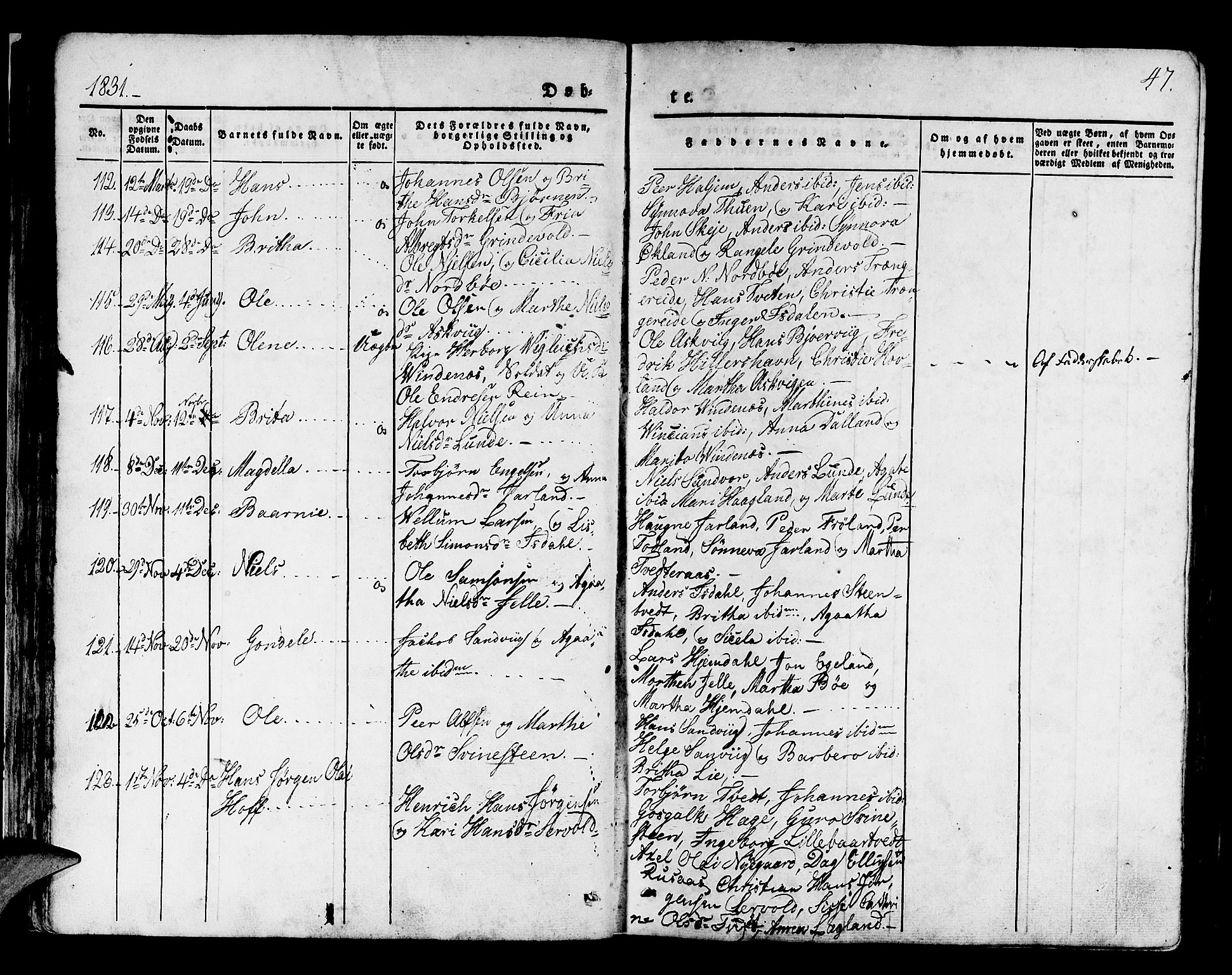 Os sokneprestembete, SAB/A-99929: Parish register (official) no. A 14, 1826-1839, p. 47