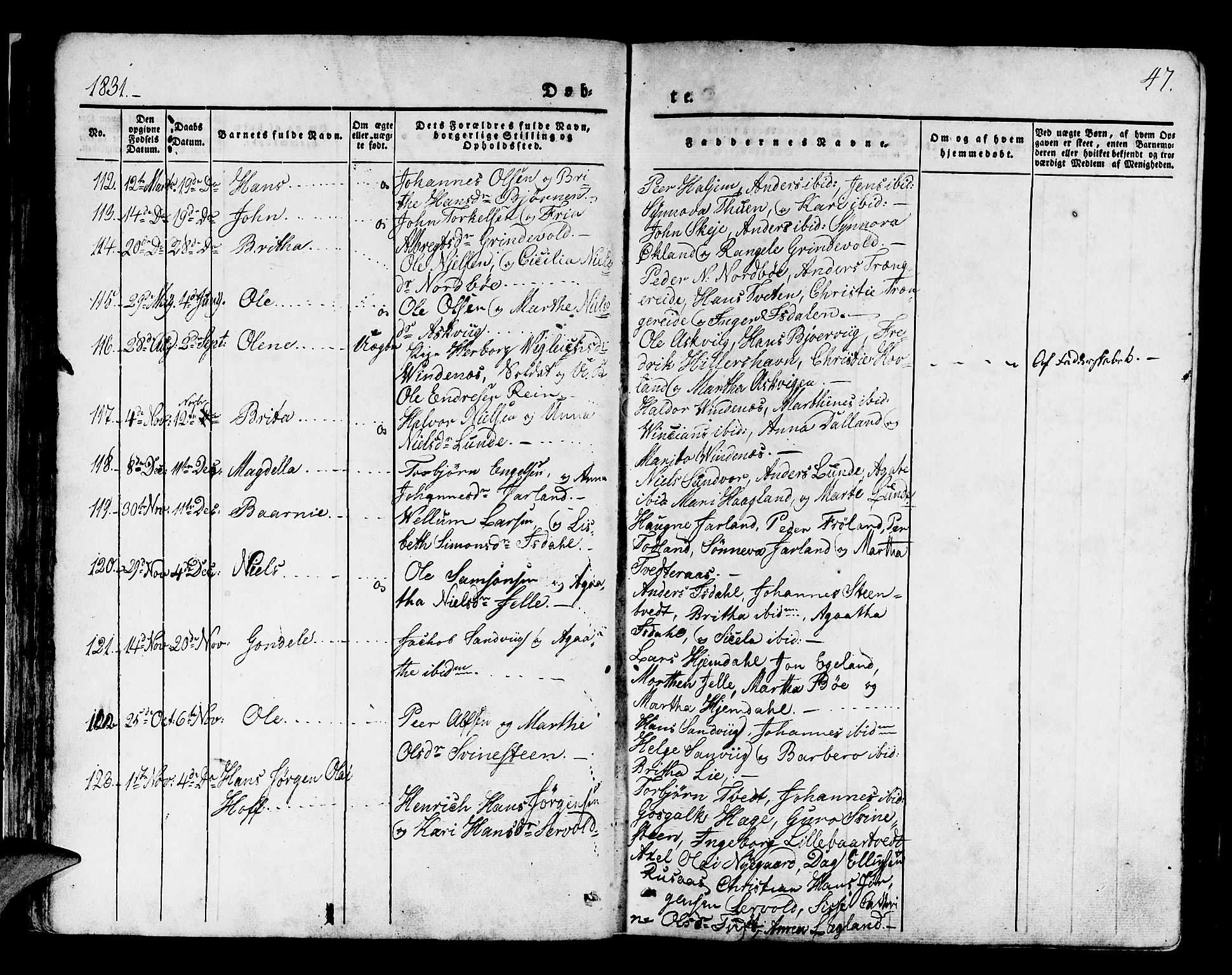 Os sokneprestembete, AV/SAB-A-99929: Parish register (official) no. A 14, 1826-1839, p. 47