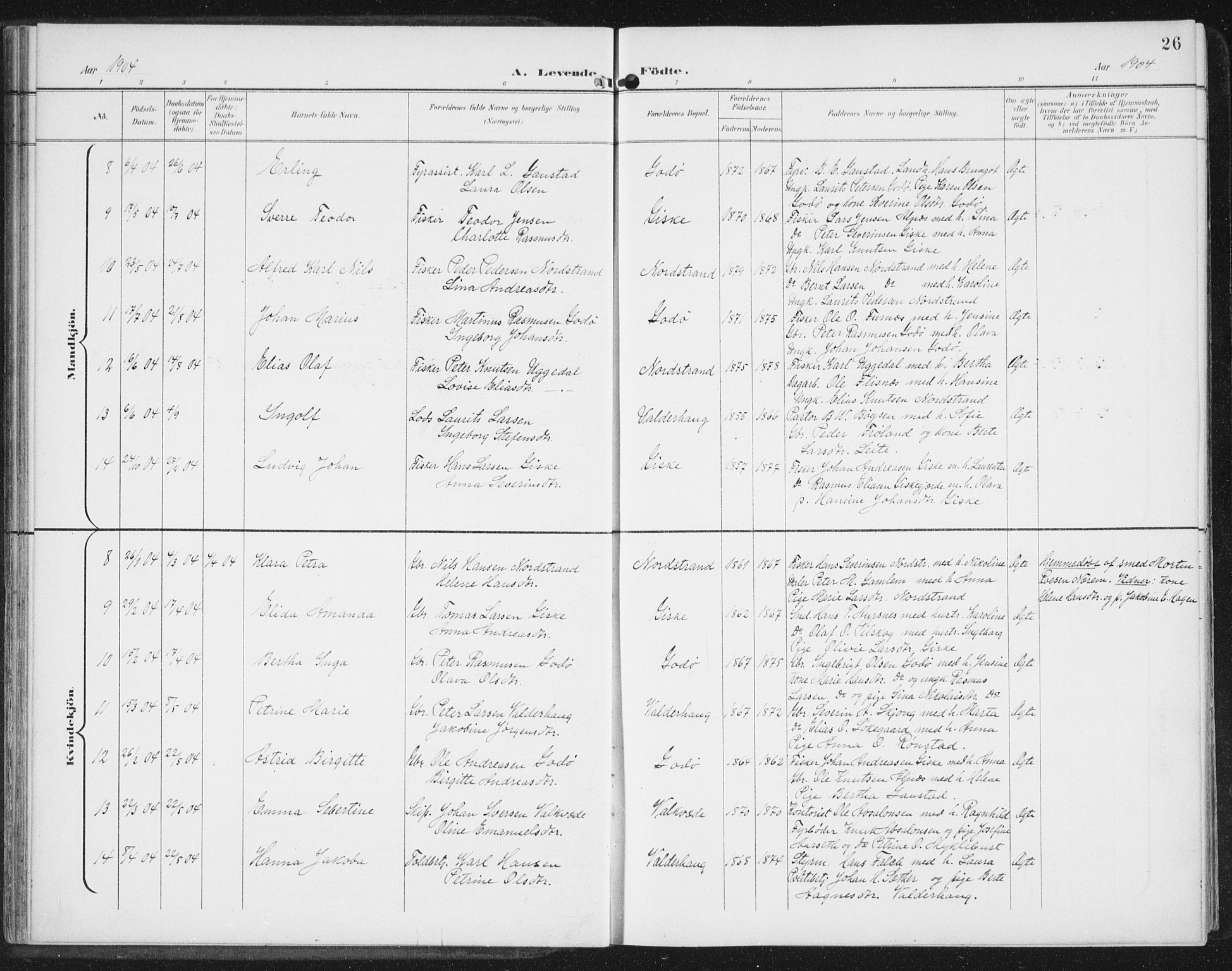 Ministerialprotokoller, klokkerbøker og fødselsregistre - Møre og Romsdal, AV/SAT-A-1454/534/L0489: Parish register (copy) no. 534C01, 1899-1941, p. 26