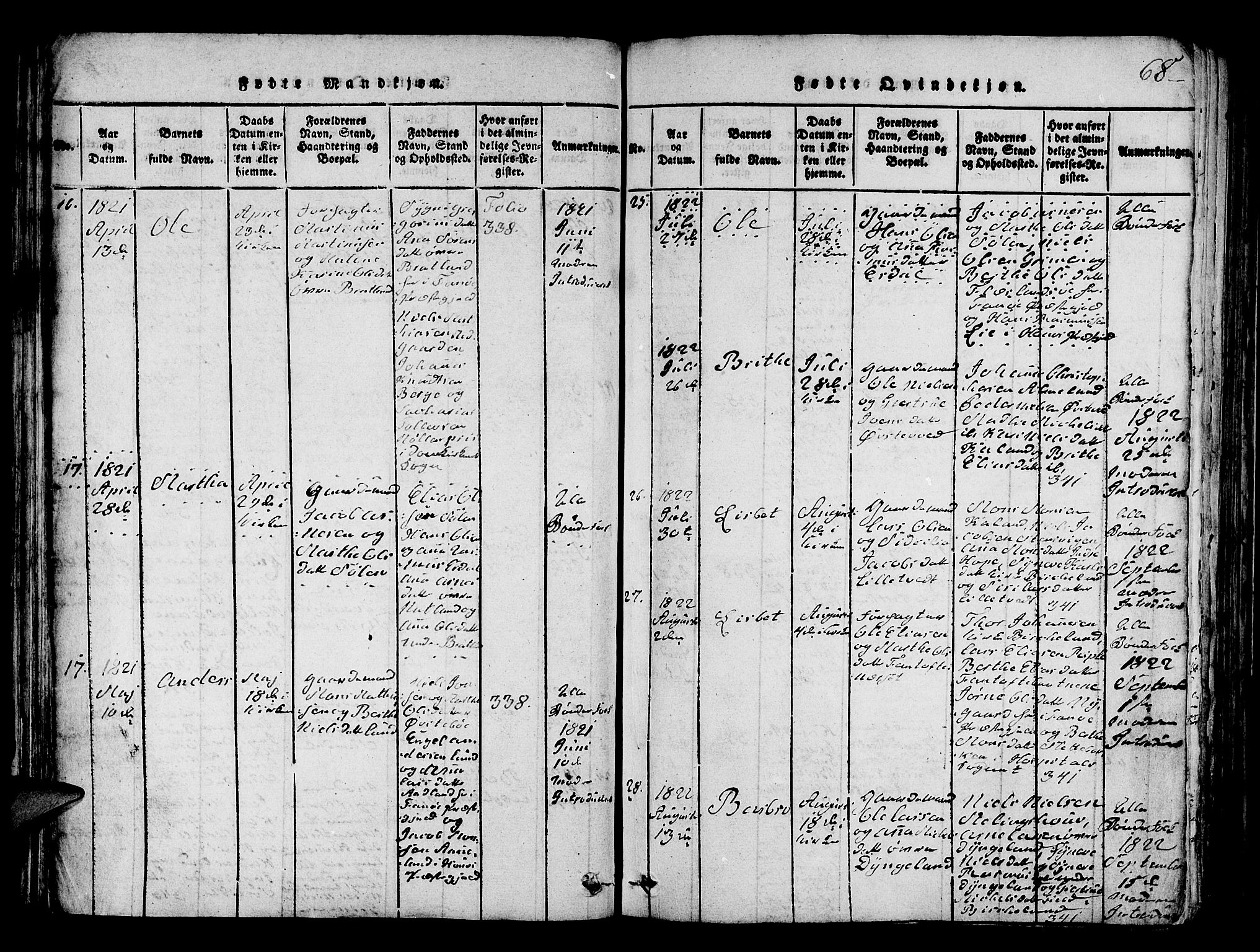 Fana Sokneprestembete, AV/SAB-A-75101/H/Hab/Haba/L0001: Parish register (copy) no. A 1, 1816-1836, p. 68